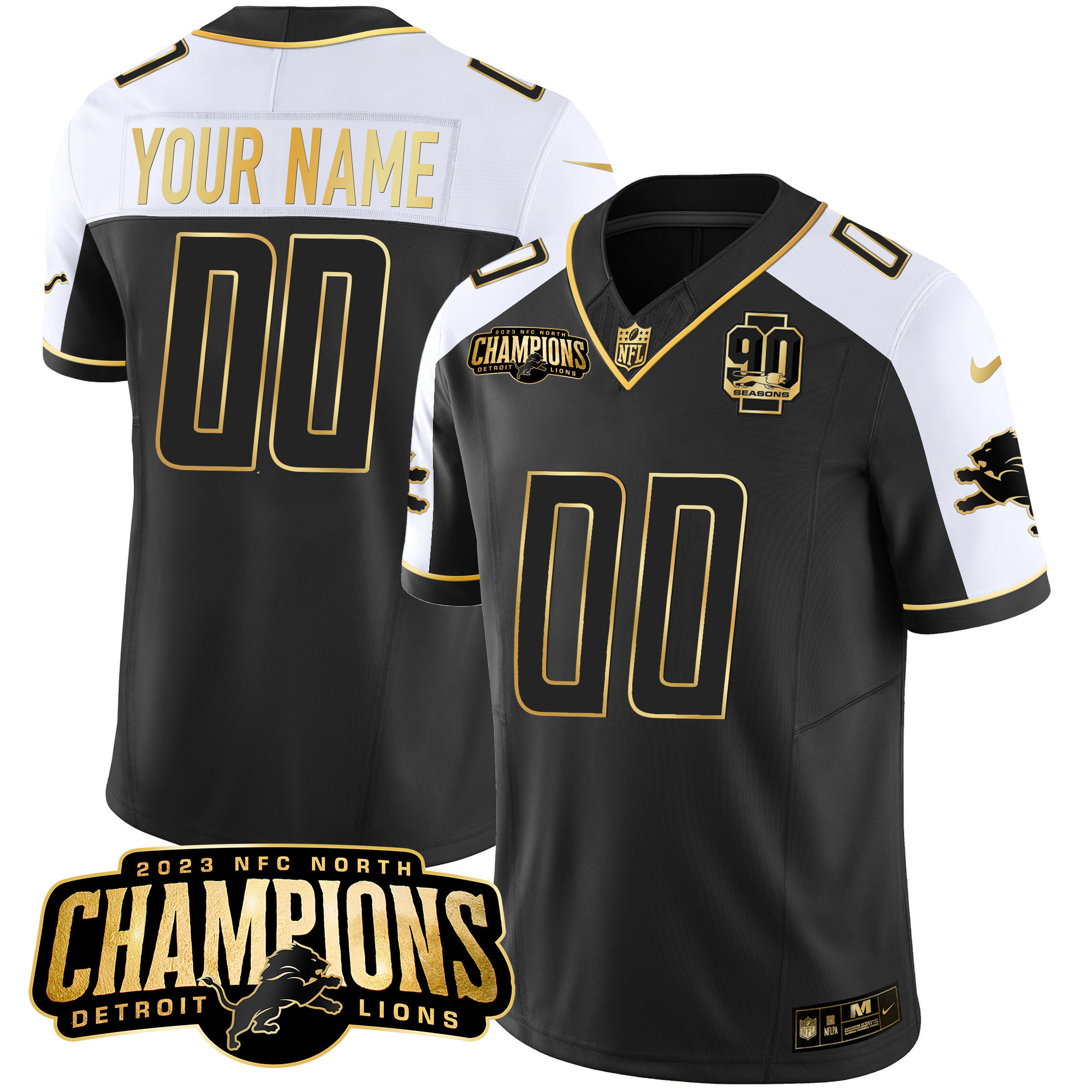 Detroit Lions 2023 NFC North Champions Patch Gold Vapor Custom Jersey V2 - All Stitched