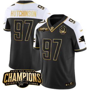 Men's Detroit Lions 2023 NFC North Champions Patch Gold Vapor Jersey V2 - All Stitched