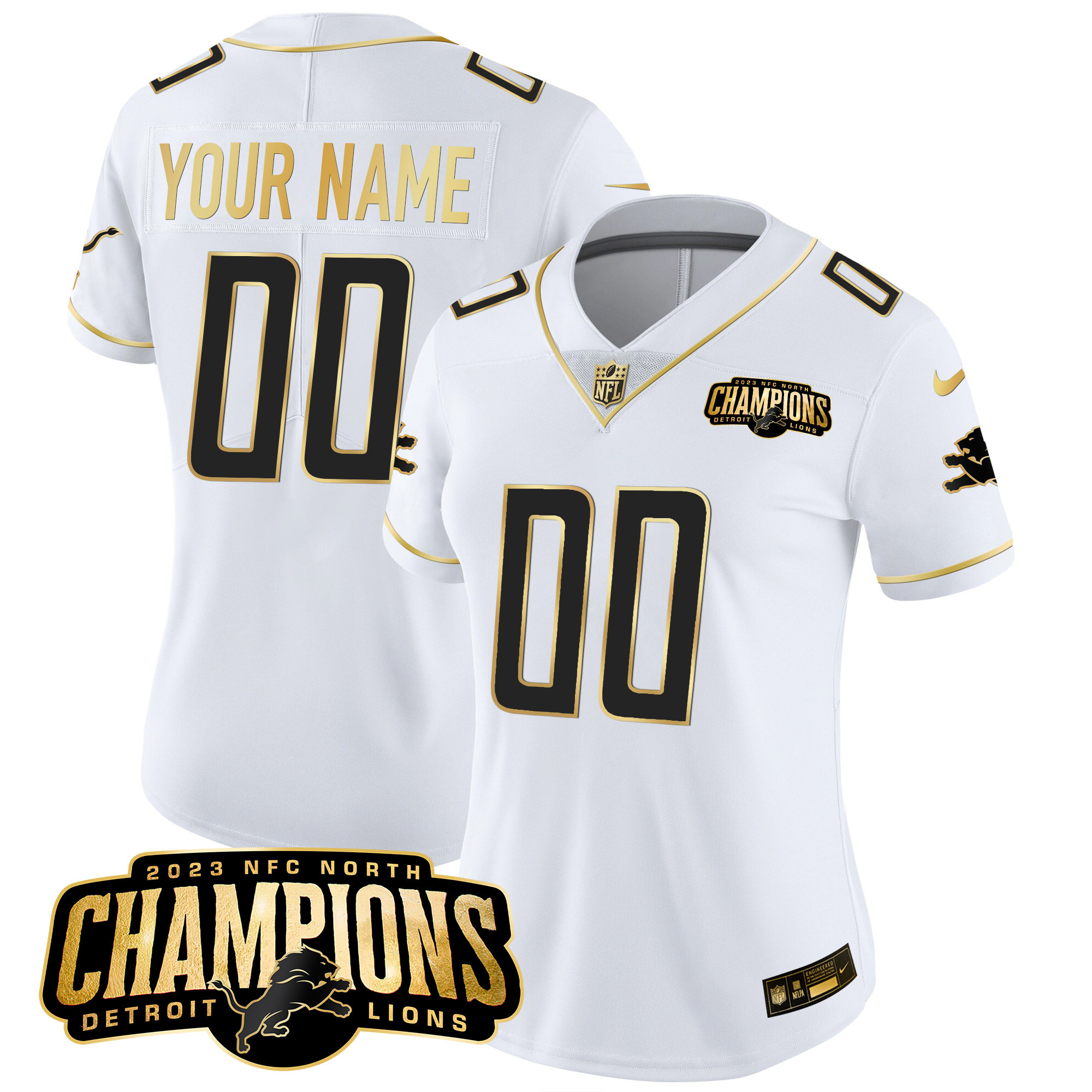 Detroit Lions 2023 NFC North Champions Patch Gold Vapor Custom Jersey - All Stitched - Image 8