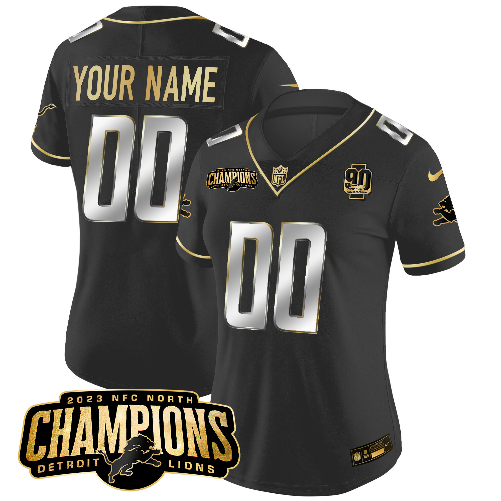 Detroit Lions 2023 NFC North Champions Patch Gold Vapor Custom Jersey V2 - All Stitched - Image 6