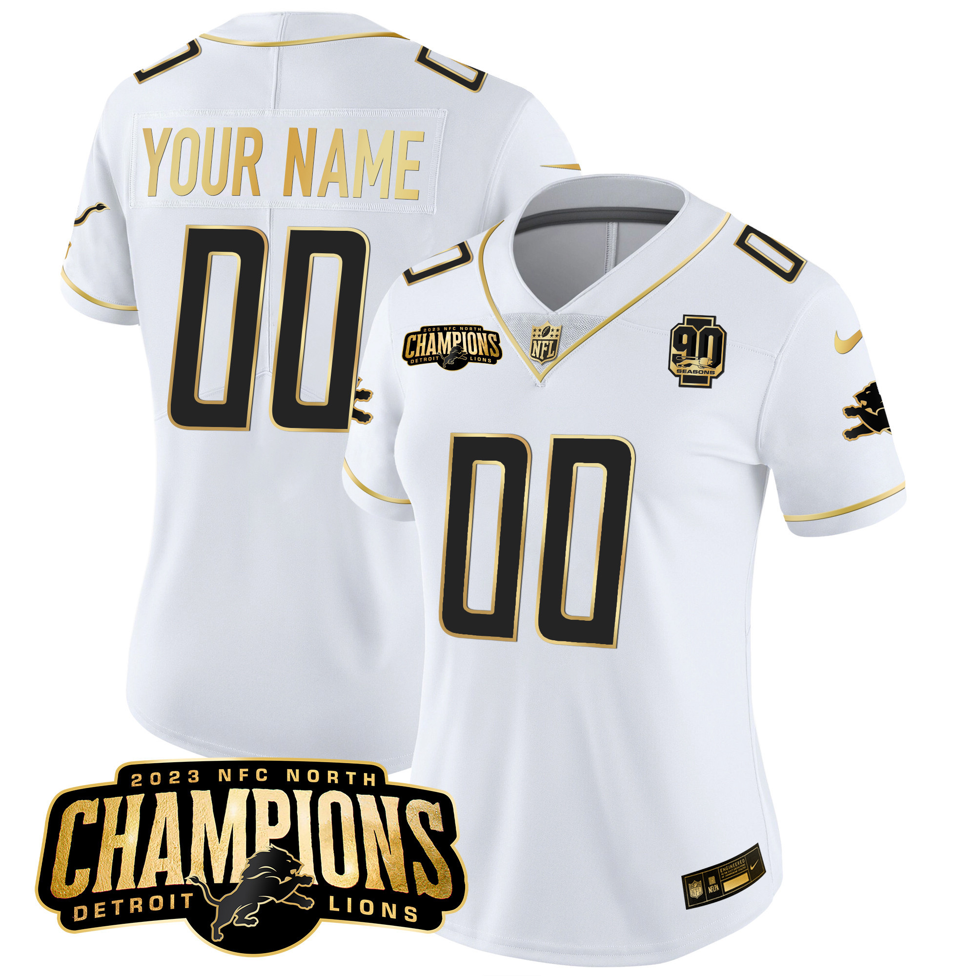 Detroit Lions 2023 NFC North Champions Patch Gold Vapor Custom Jersey V2 - All Stitched - Image 8
