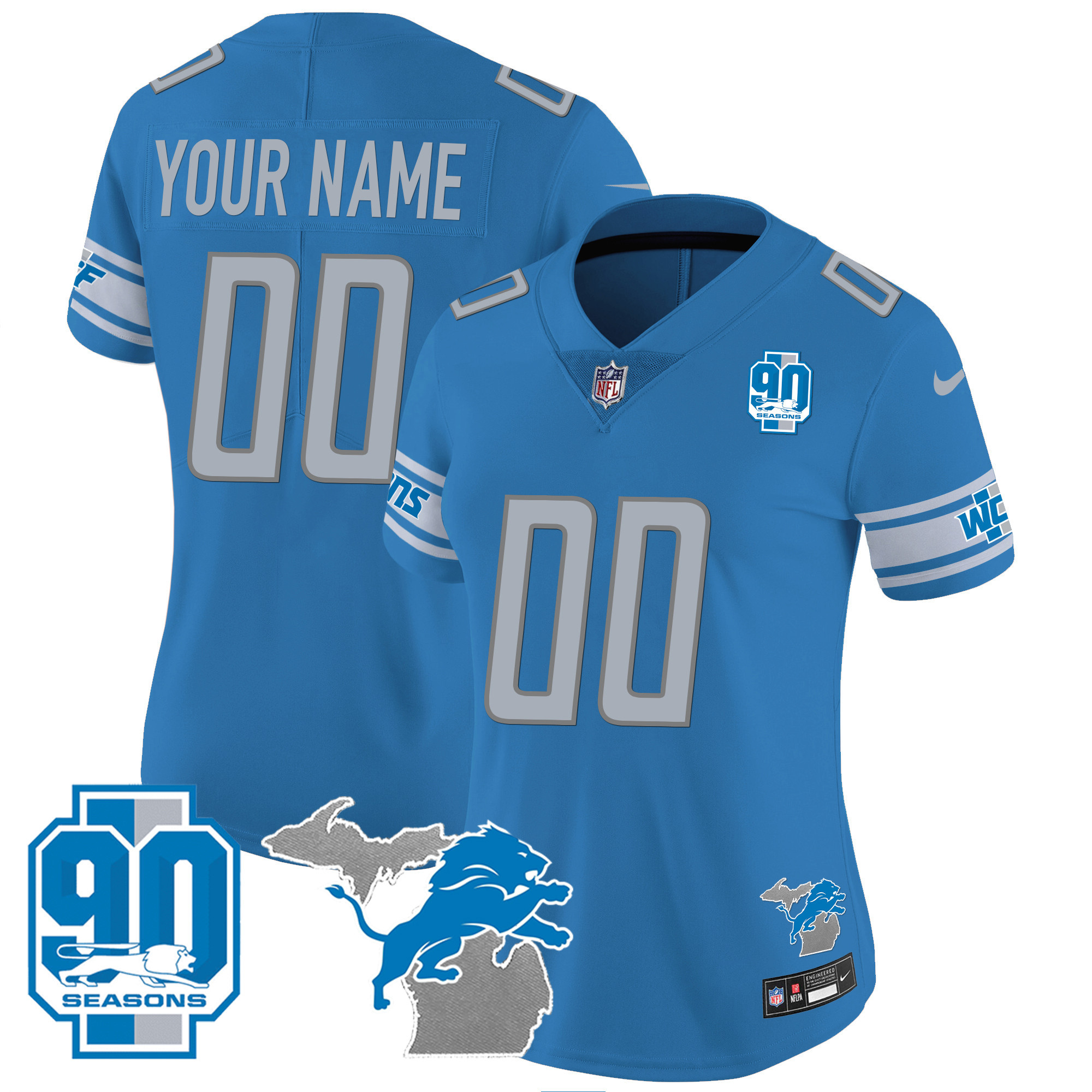 Detroit Lions 90th Year & Michigan Patch Custom Vapor Jersey - All Stitched - Image 8