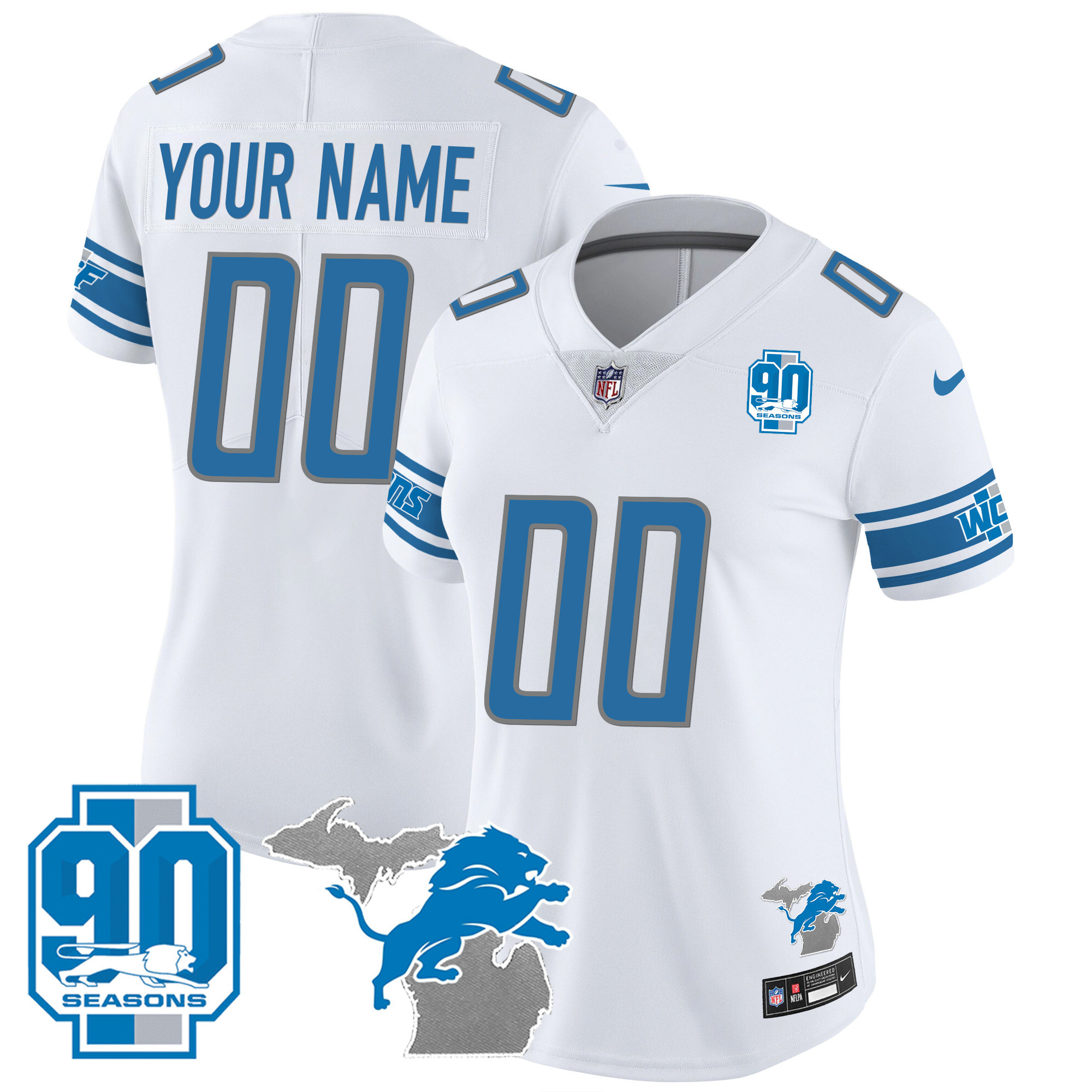 Detroit Lions 90th Year & Michigan Patch Custom Vapor Jersey - All Stitched - Image 9