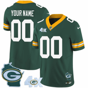 Green Bay Packers 4x Champs & Home Patch Vapor Custom Jersey – All Stitched