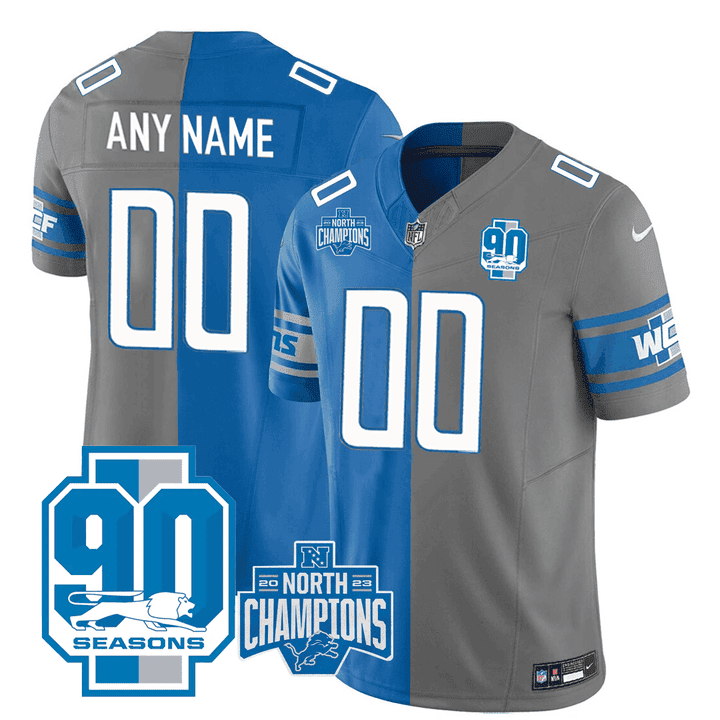 Detroit Lions 90th Season & NFC Champions Patch Split Custom Jersey - All Stitched