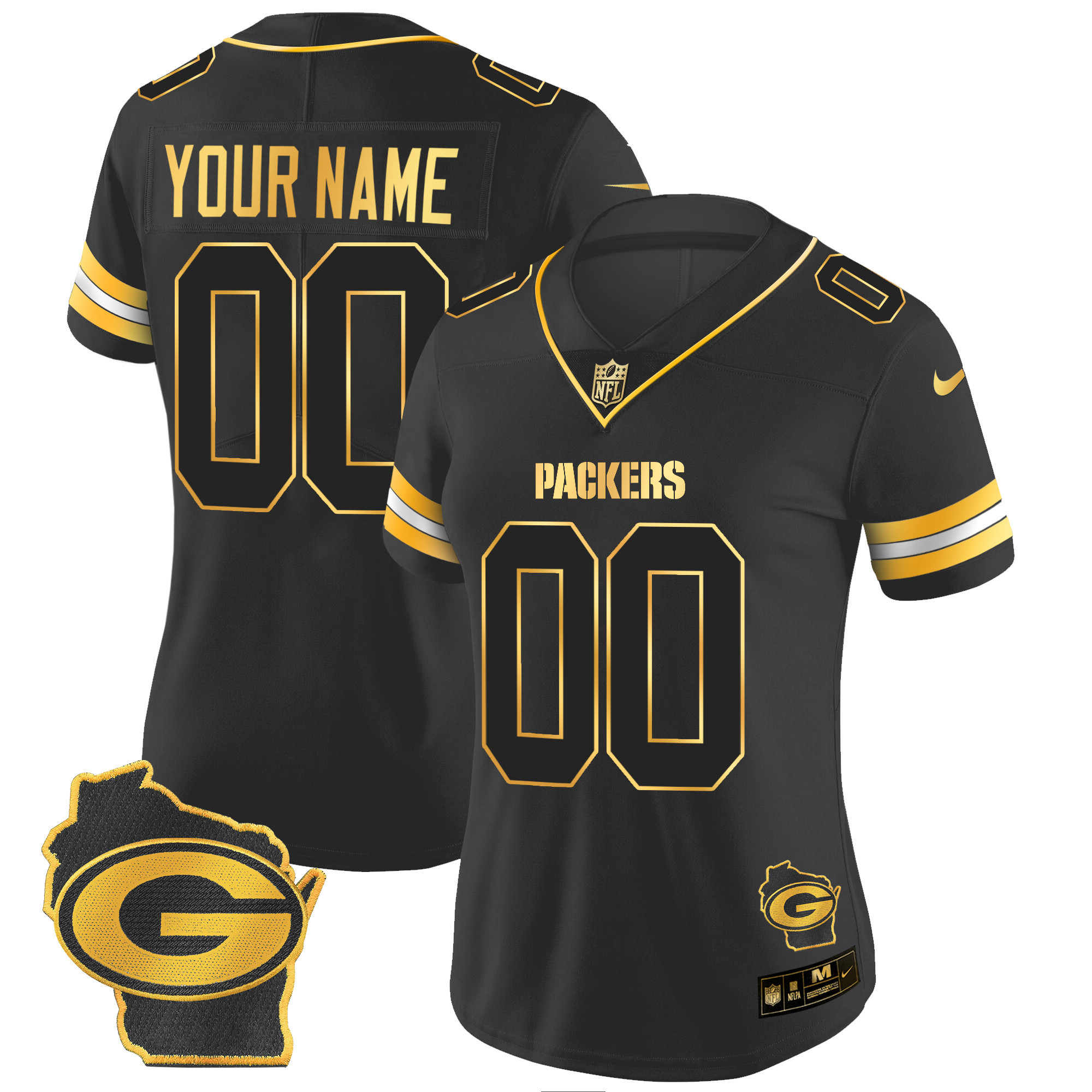 Packers Home Patch Gold Vapor Custom Jersey - All Stitched - Image 7