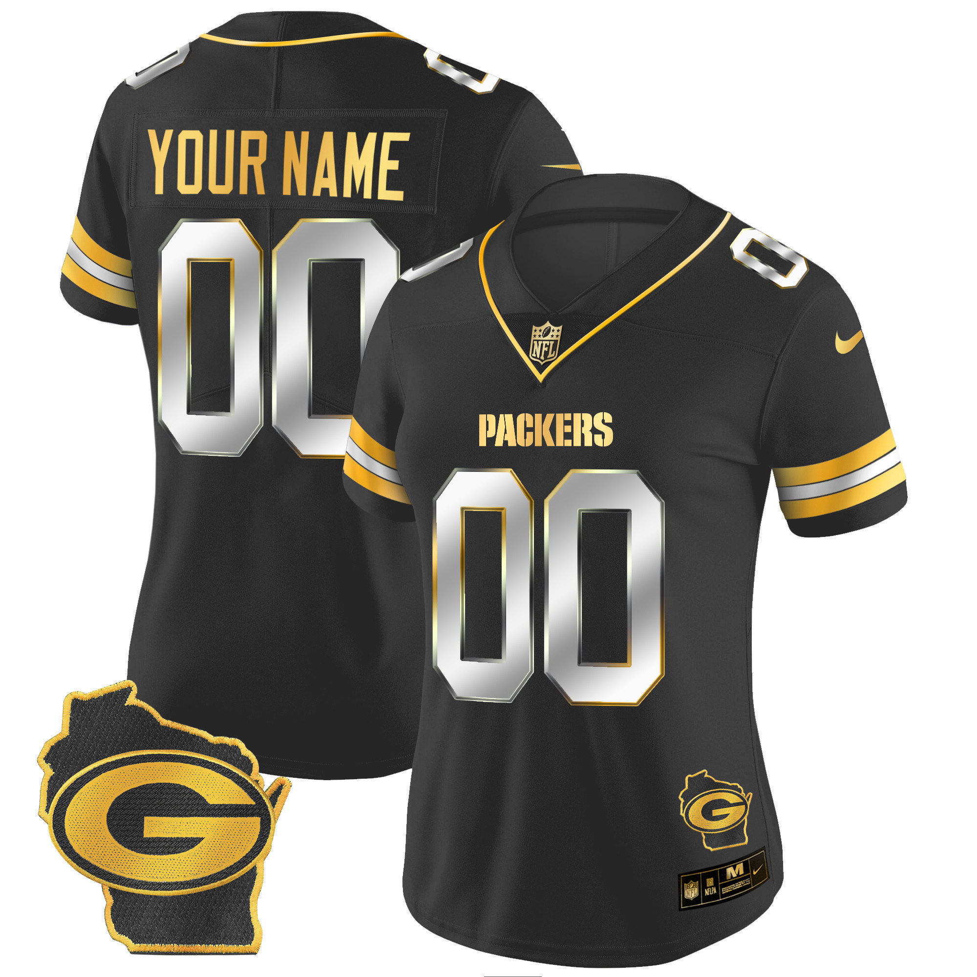 Packers Home Patch Gold Vapor Custom Jersey - All Stitched - Image 6
