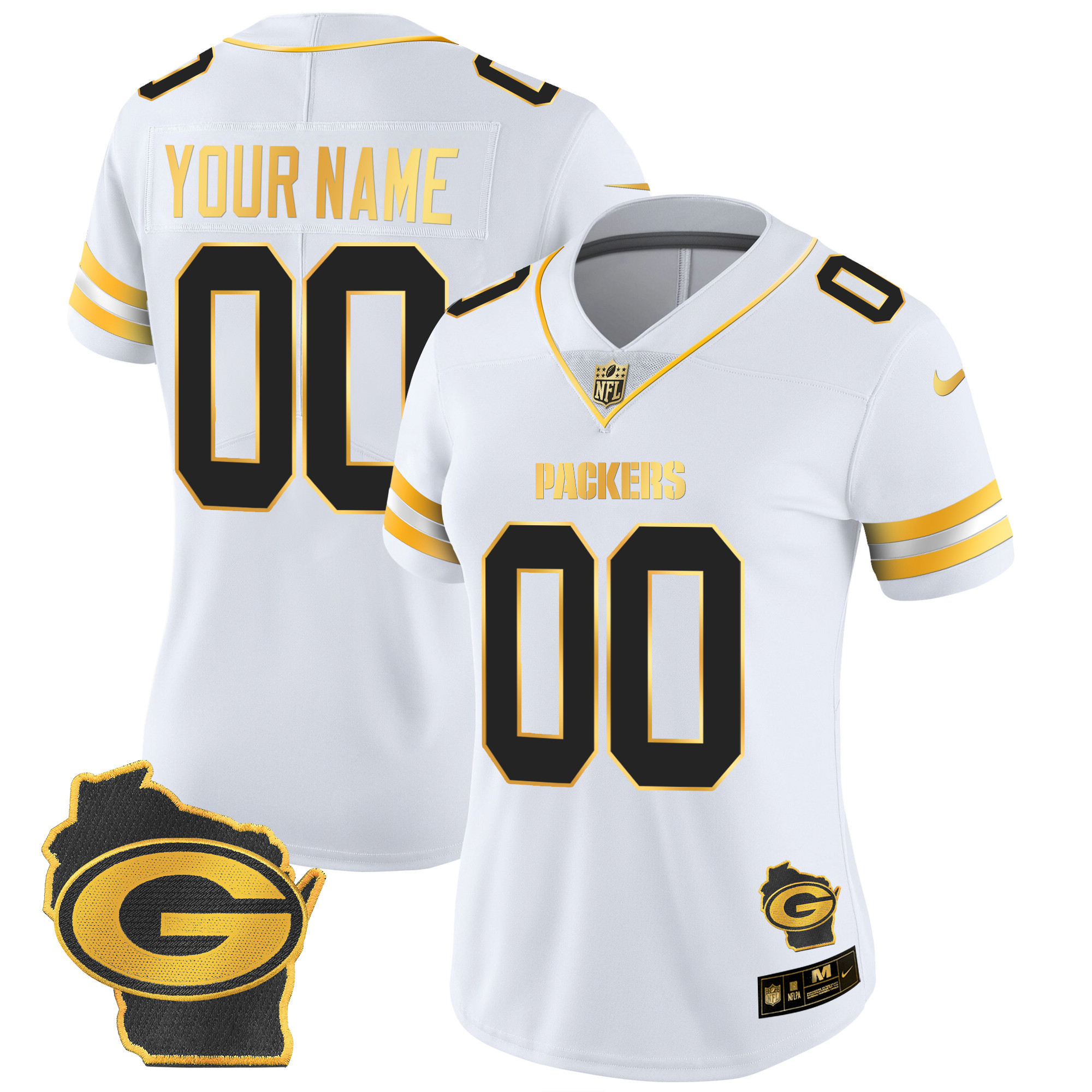 Packers Home Patch Gold Vapor Custom Jersey - All Stitched - Image 8