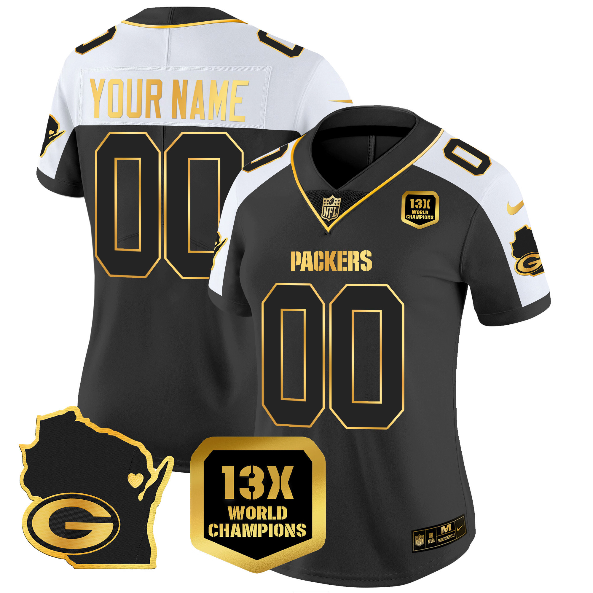 Packers 13 Time World Champions & Home Patch Gold Vapor Jersey V2 – All Stitched - Image 5