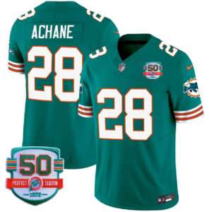 Men's De'Von Achane #28 Dolphins Throwback Vapor Jersey V2 - All Stitched