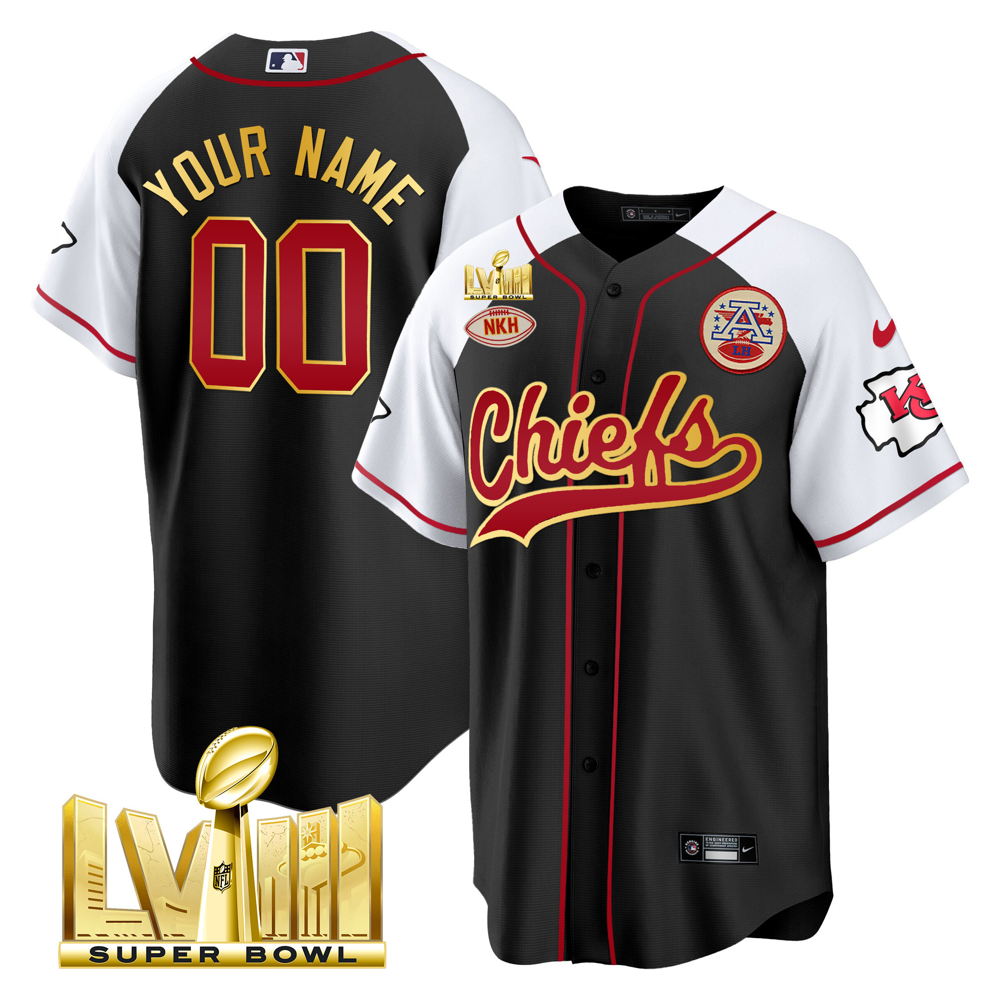 Chiefs Super Bowl LVIII Gold Patch Baseball Custom Jersey - All Stitched - Image 4