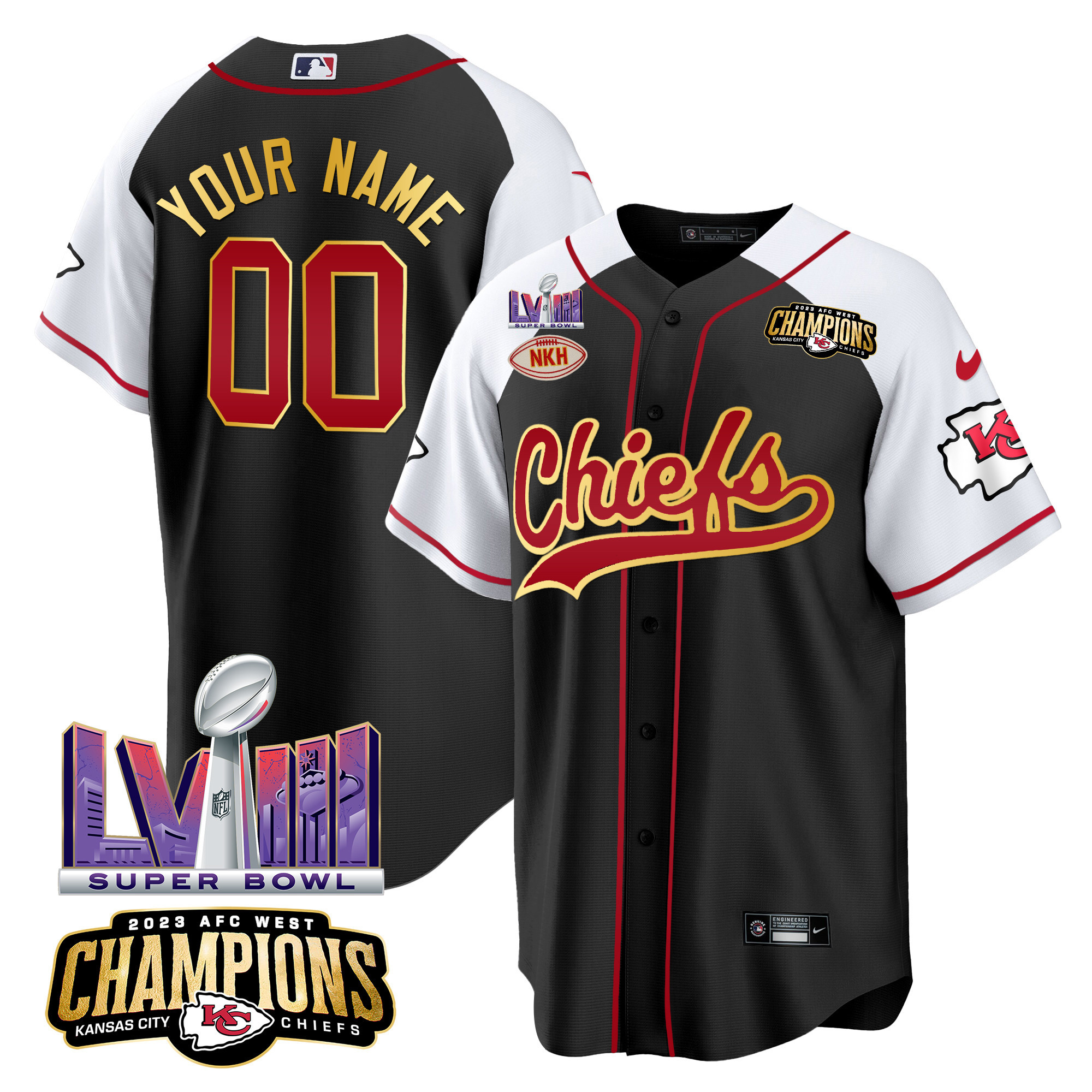 Chiefs AFC West Champions & Super Bowl LVIII Patch Baseball Custom Jersey - All Stitched - Image 4
