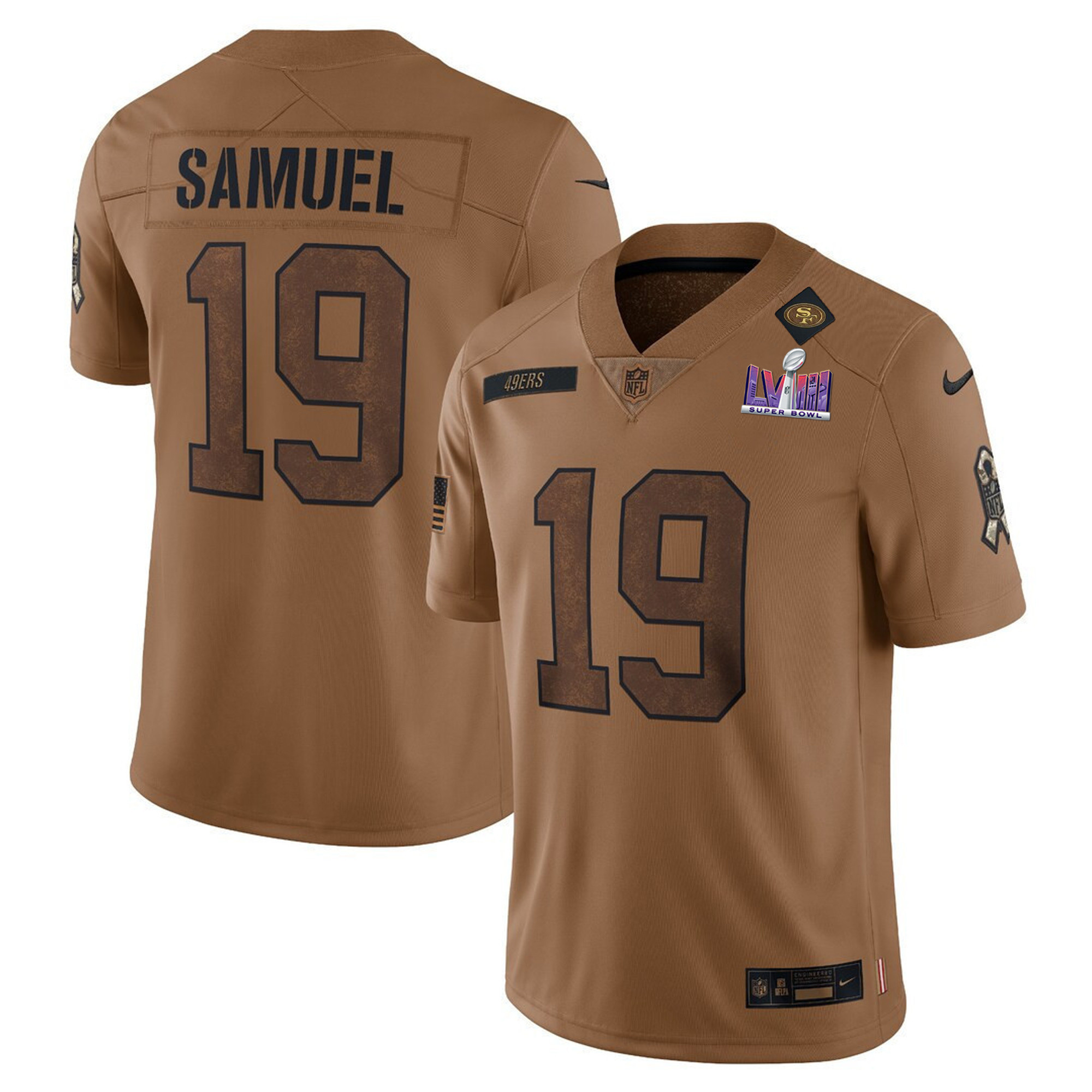 49ers Super Bowl LVIII Patch Salute To Service Brown Limited Jersey - All Stitched - Image 6