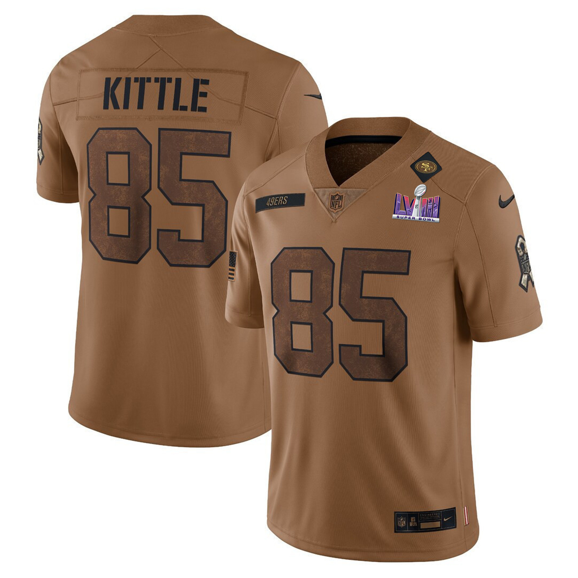49ers Super Bowl LVIII Patch Salute To Service Brown Limited Jersey - All Stitched - Image 3