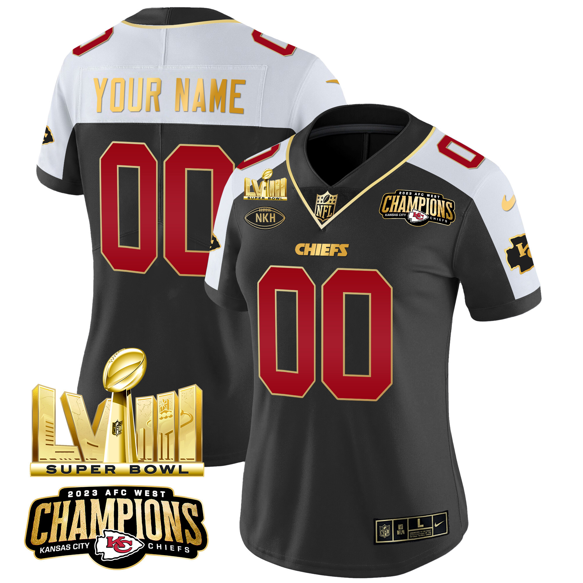 Chiefs AFC West Champions & Super Bowl LVIII Gold Patch Vapor Custom Jersey - All Stitched - Image 8