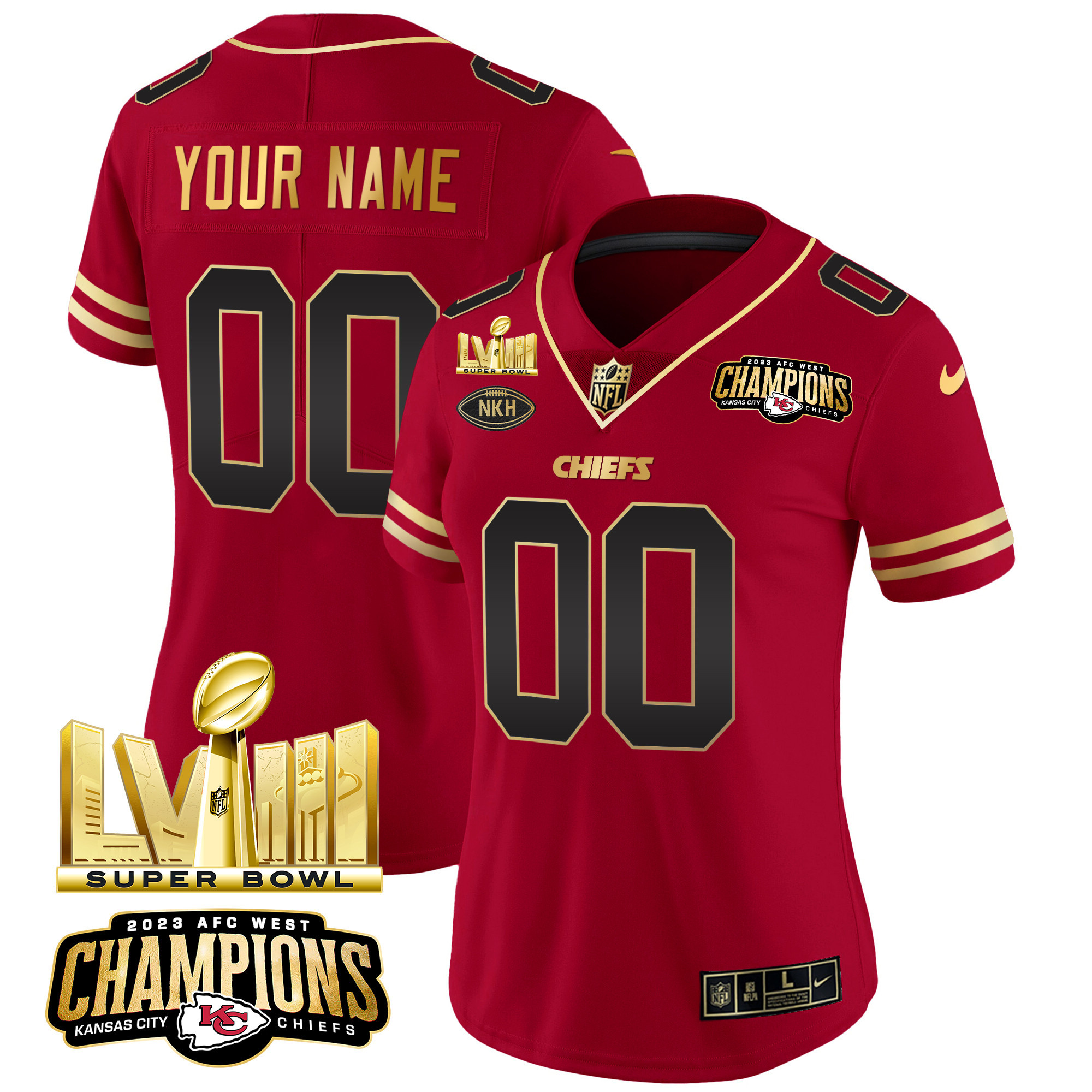 Chiefs AFC West Champions & Super Bowl LVIII Gold Patch Vapor Custom Jersey - All Stitched - Image 10