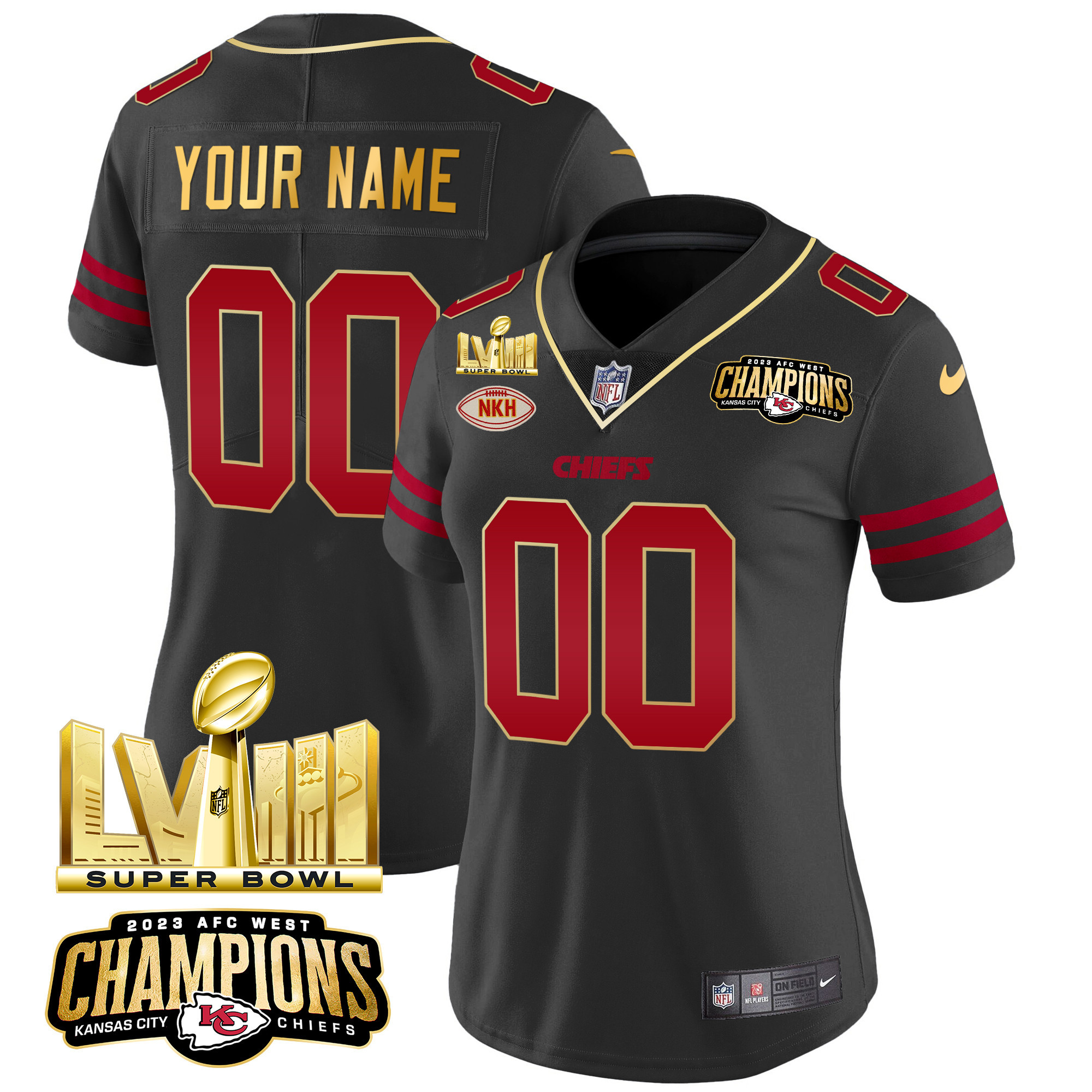 Chiefs AFC West Champions & Super Bowl LVIII Gold Patch Vapor Custom Jersey - All Stitched - Image 12