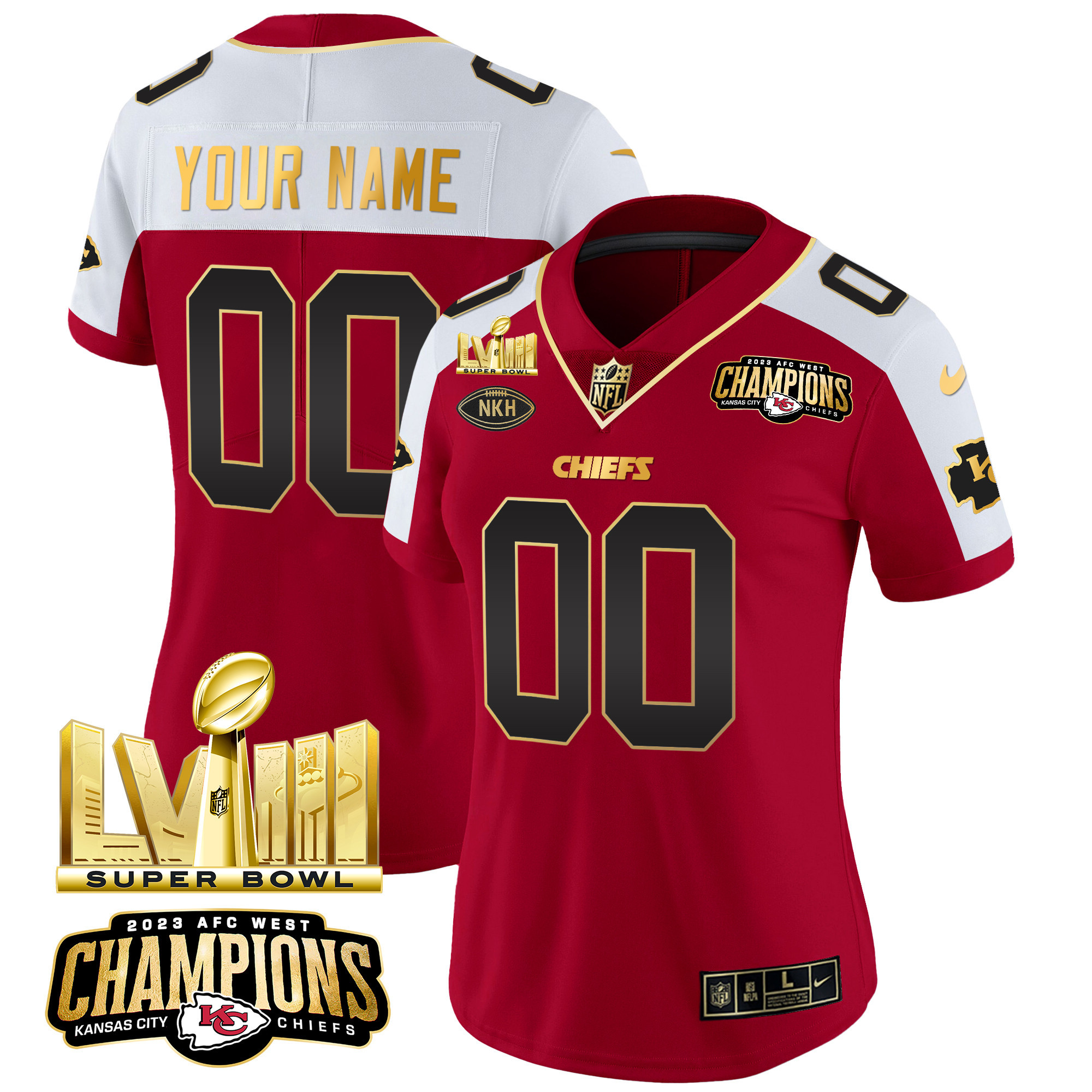 Chiefs AFC West Champions & Super Bowl LVIII Gold Patch Vapor Custom Jersey - All Stitched - Image 9
