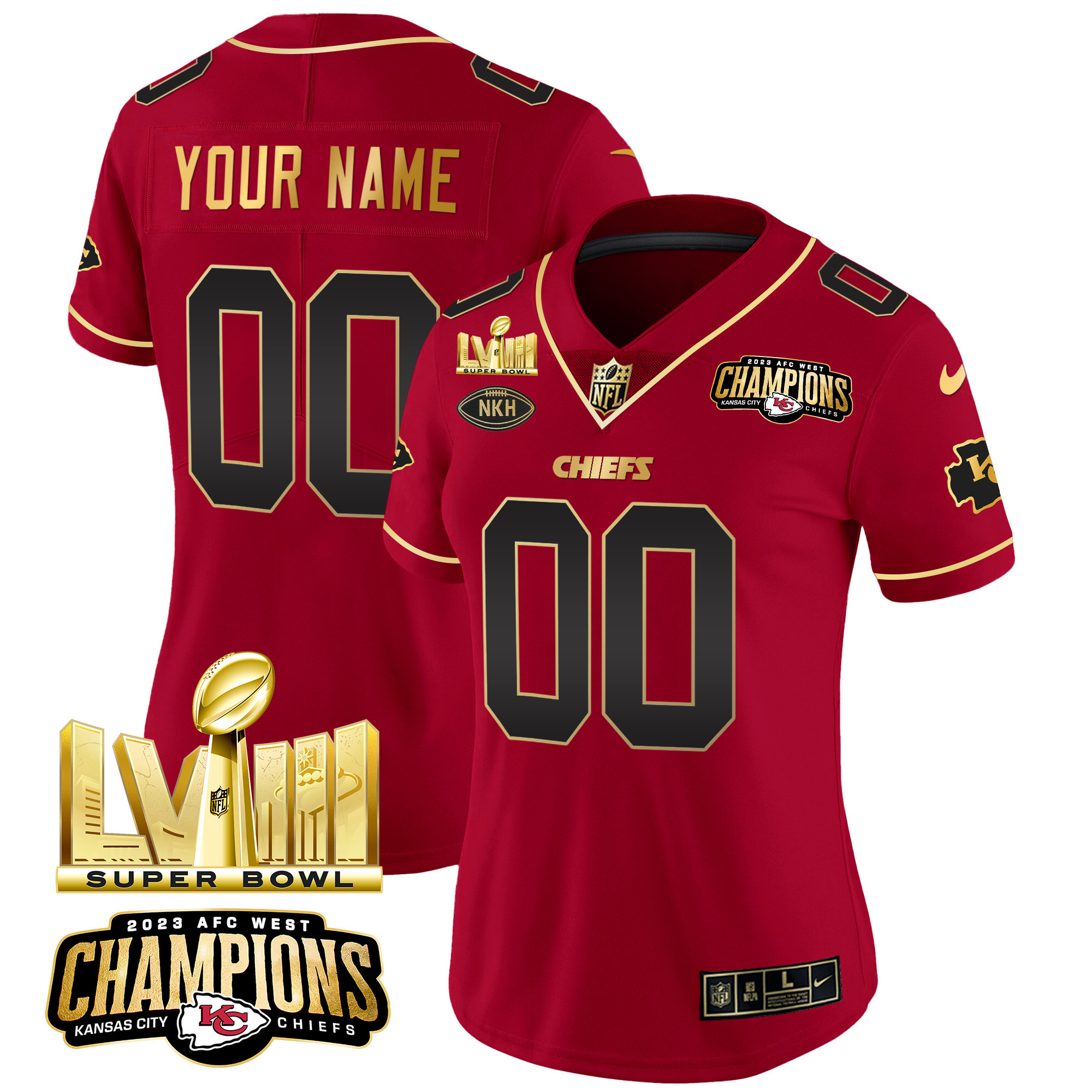 Chiefs AFC West Champions & Super Bowl LVIII Gold Patch Vapor Custom Jersey - All Stitched - Image 11