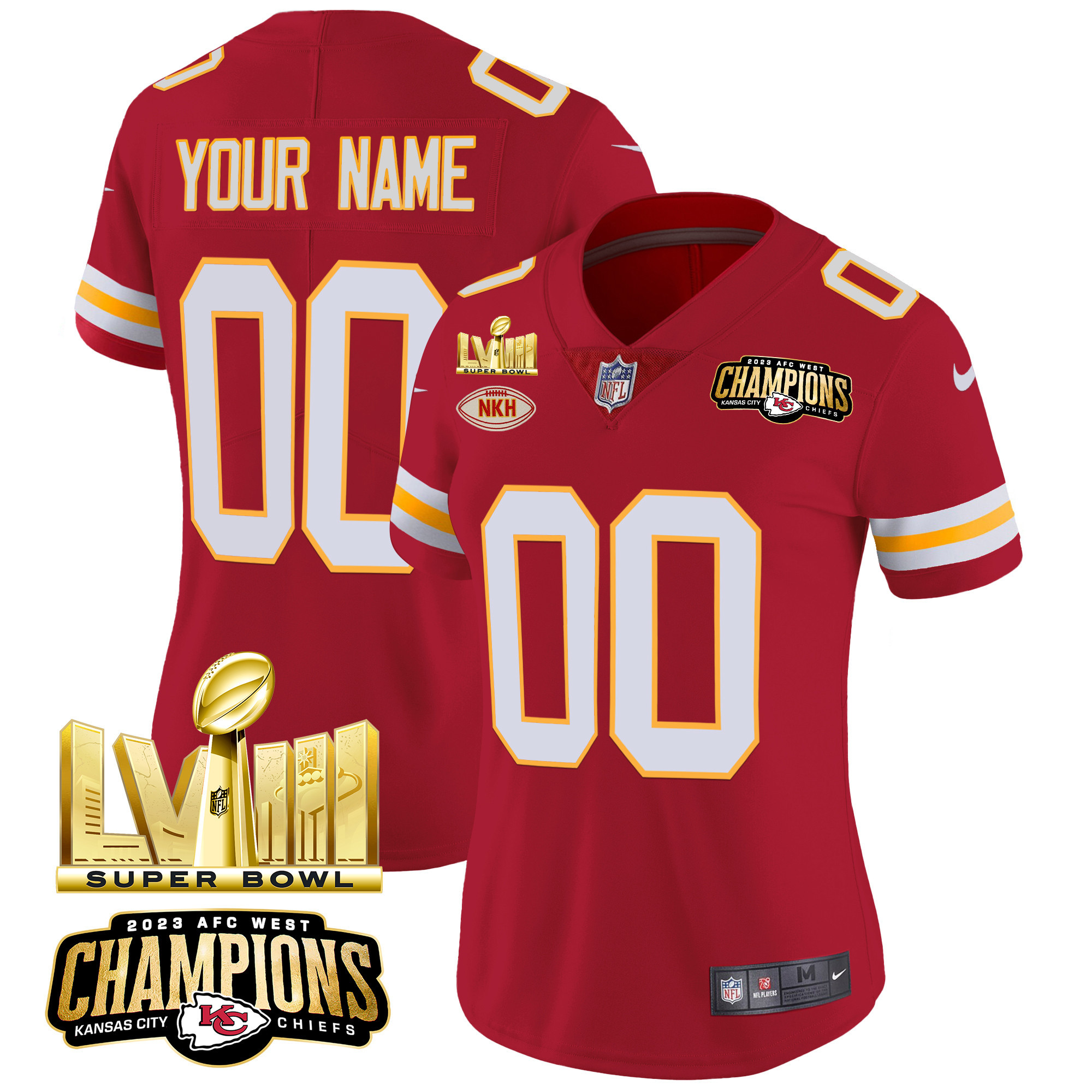 Chiefs AFC West Champions & Super Bowl LVIII Gold Patch Vapor Custom Jersey - All Stitched - Image 13