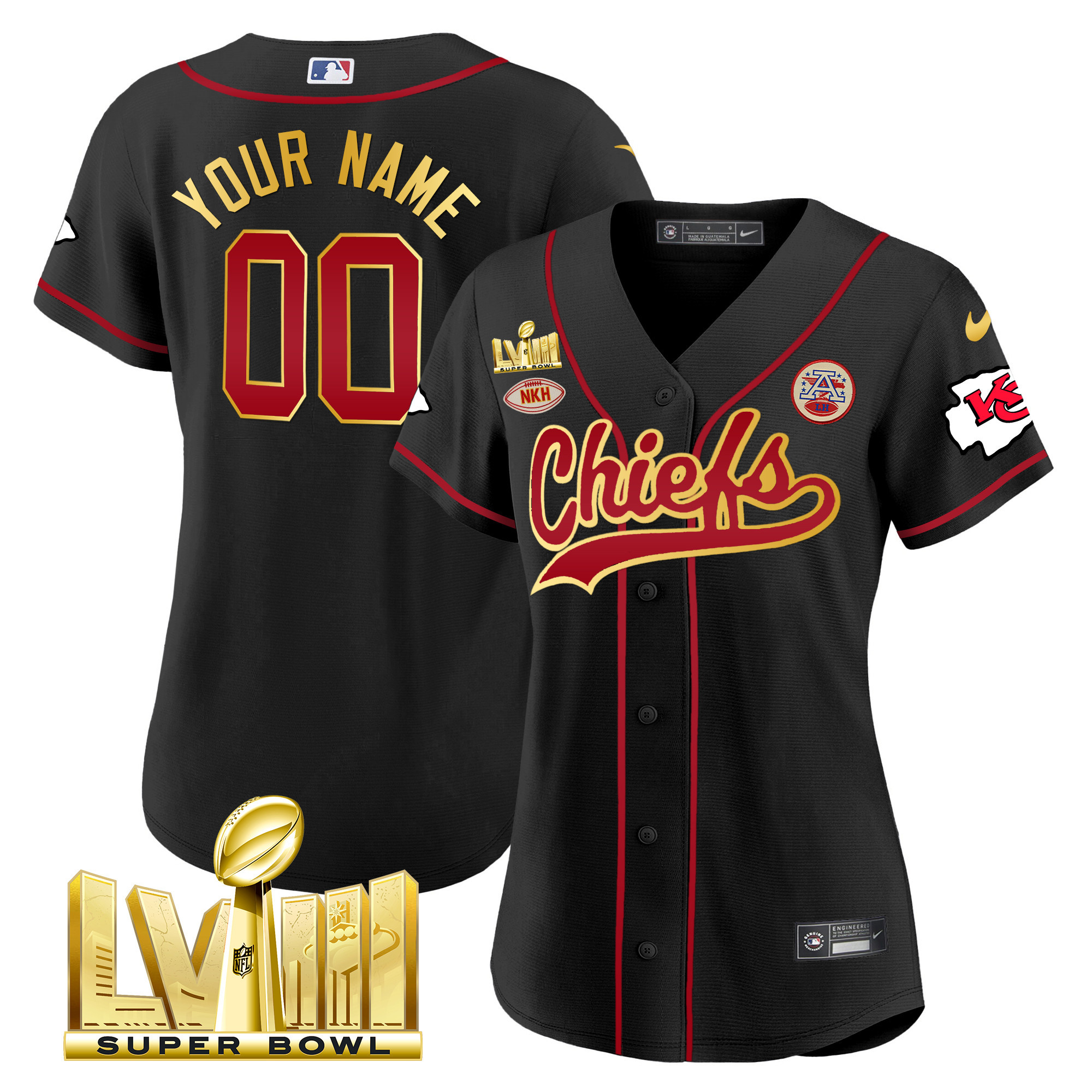 Chiefs Super Bowl LVIII Gold Patch Baseball Custom Jersey - All Stitched - Image 8
