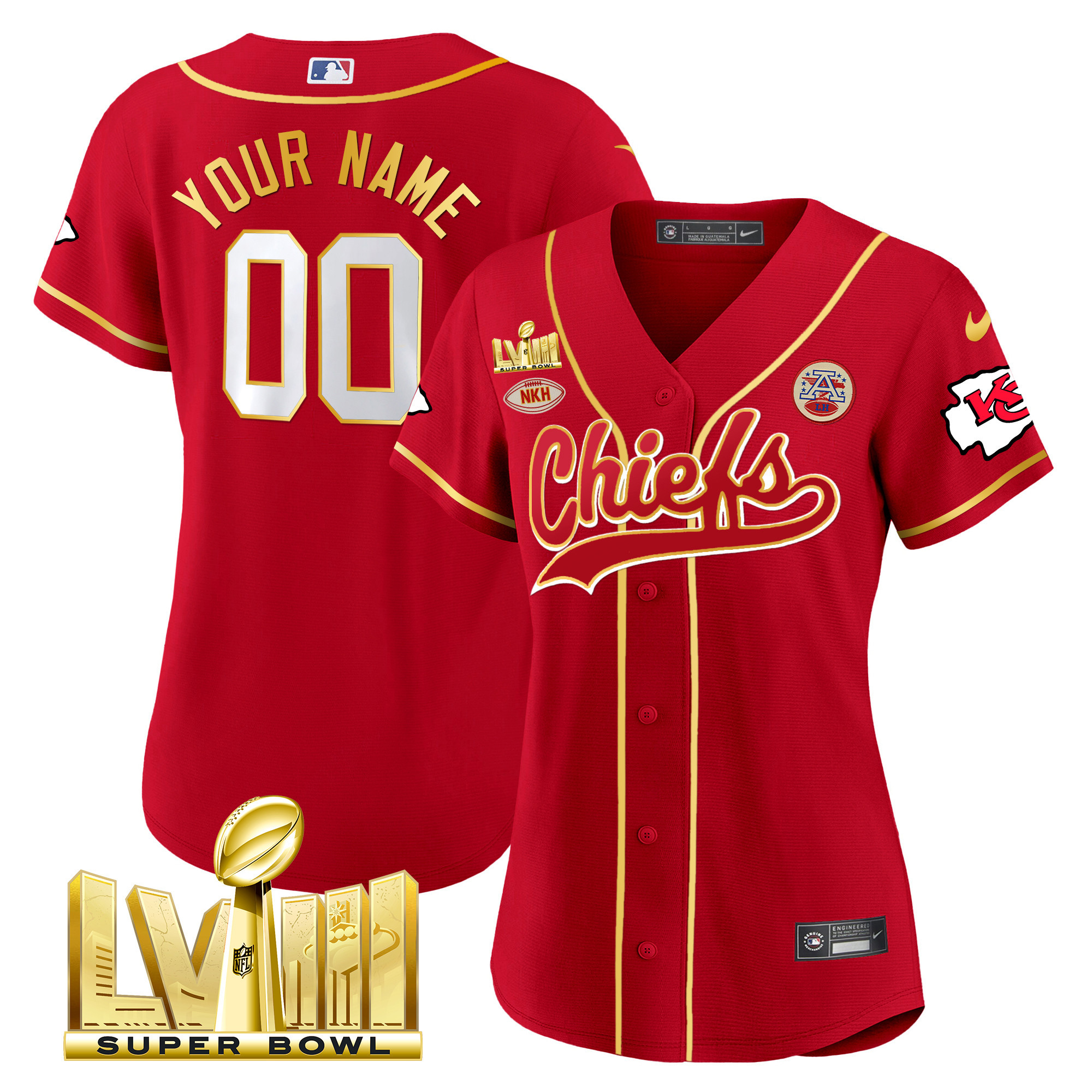 Chiefs Super Bowl LVIII Gold Patch Baseball Custom Jersey - All Stitched - Image 6