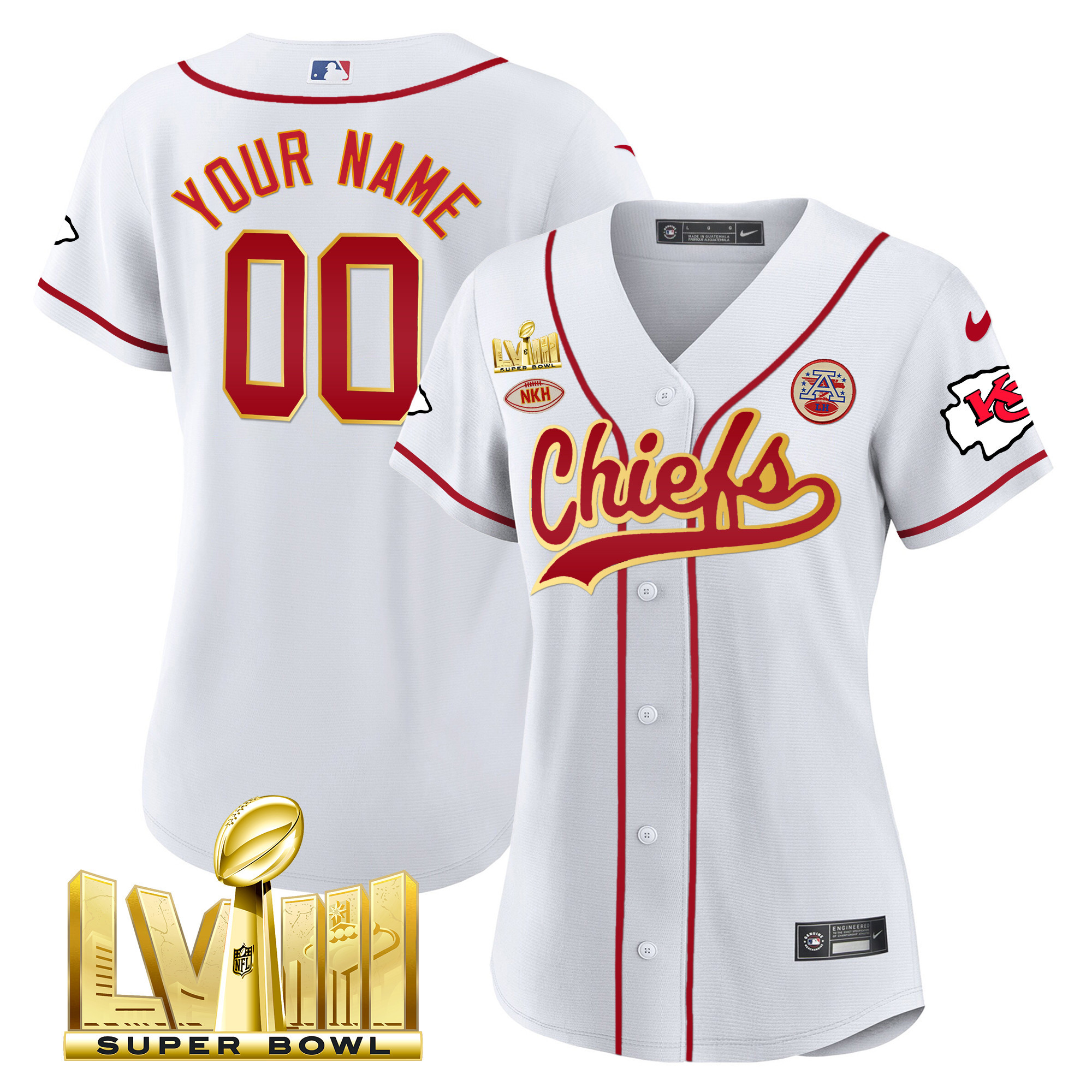 Chiefs Super Bowl LVIII Gold Patch Baseball Custom Jersey - All Stitched - Image 7