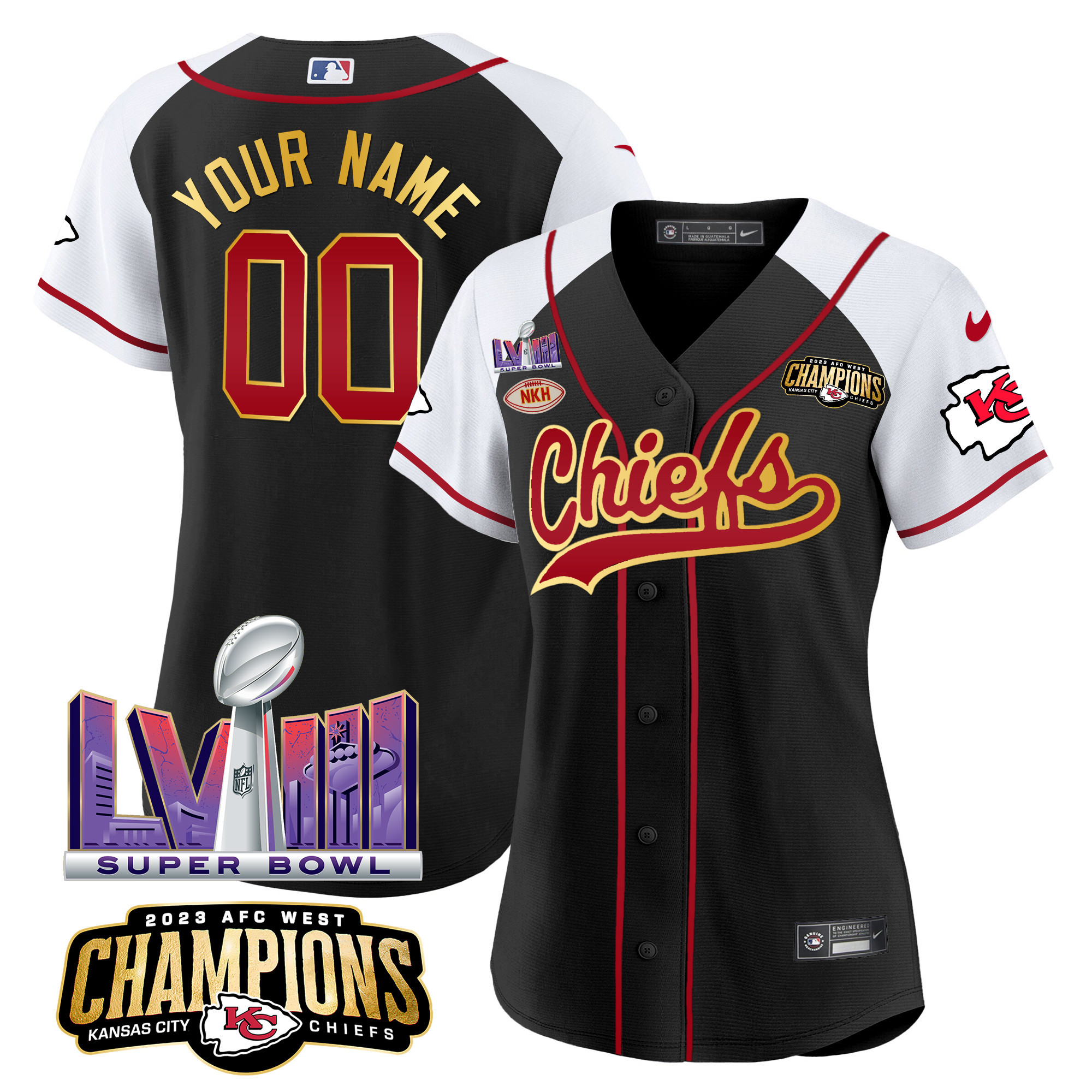Chiefs AFC West Champions & Super Bowl LVIII Patch Baseball Custom Jersey - All Stitched - Image 9