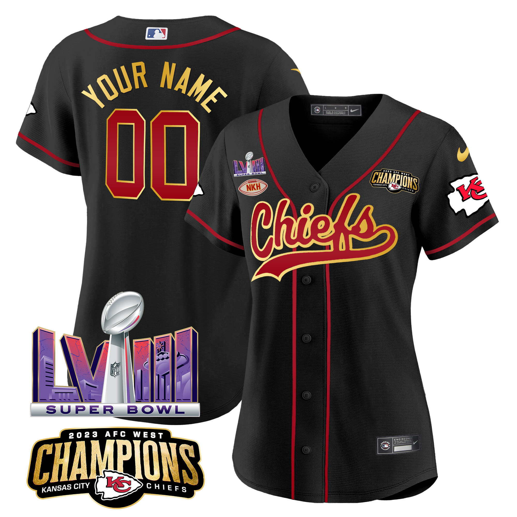 Chiefs AFC West Champions & Super Bowl LVIII Patch Baseball Custom Jersey - All Stitched - Image 8