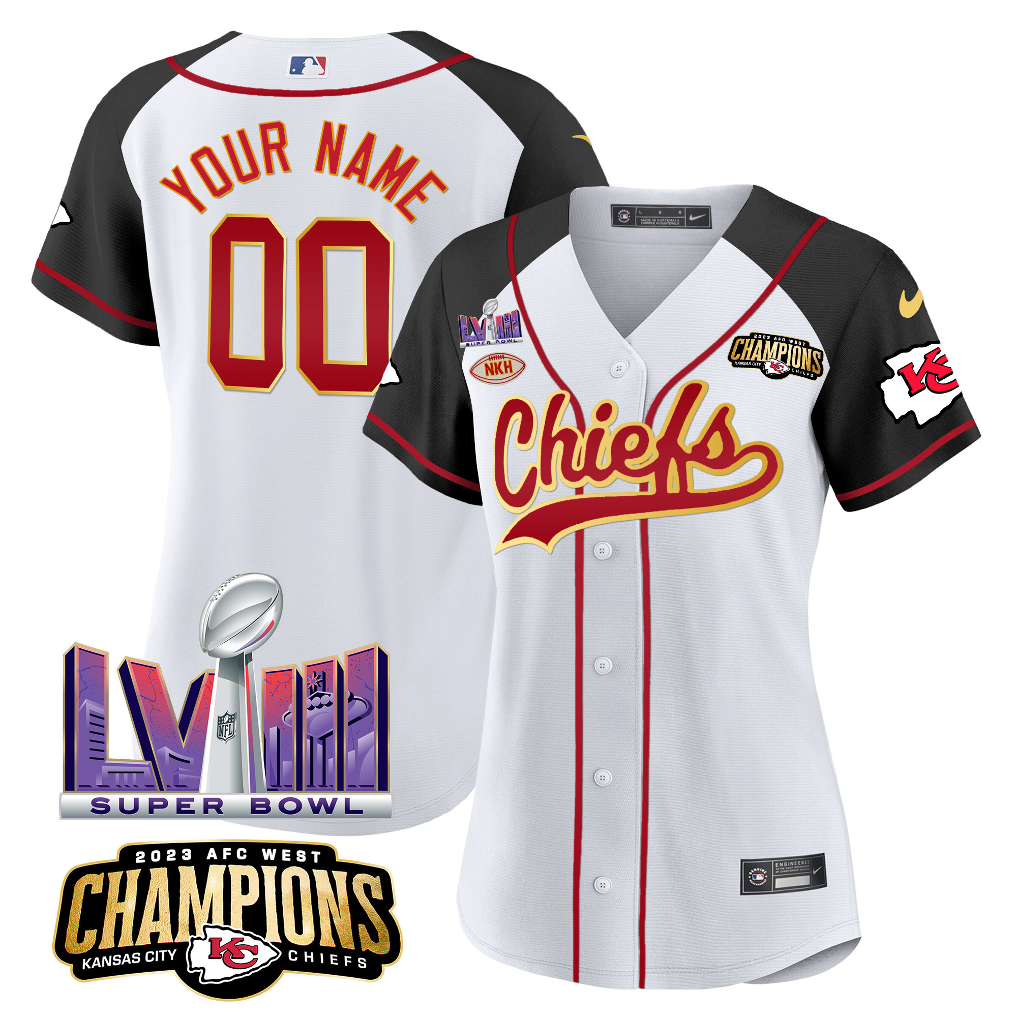 Chiefs AFC West Champions & Super Bowl LVIII Patch Baseball Custom Jersey - All Stitched - Image 10