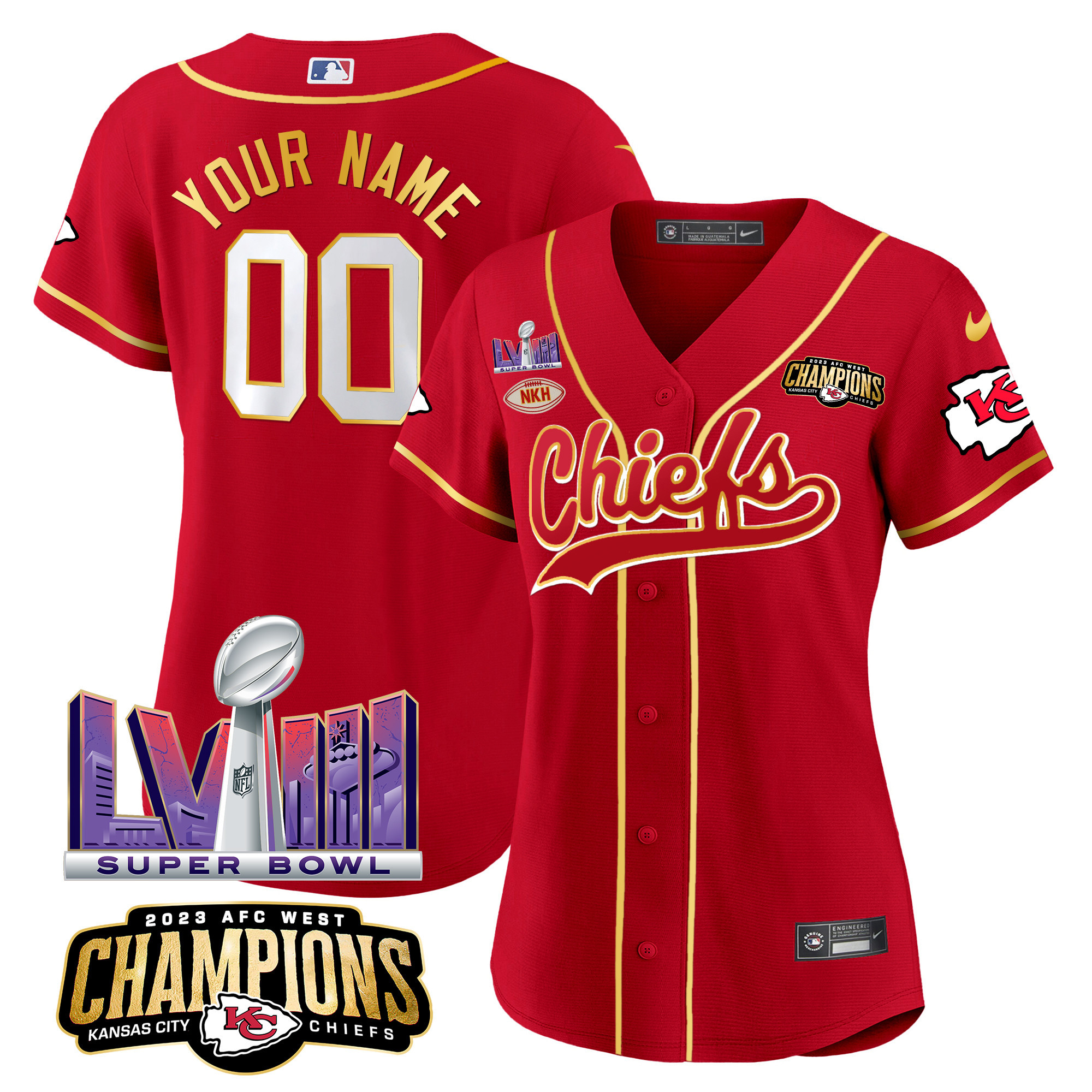 Chiefs AFC West Champions & Super Bowl LVIII Patch Baseball Custom Jersey - All Stitched - Image 6
