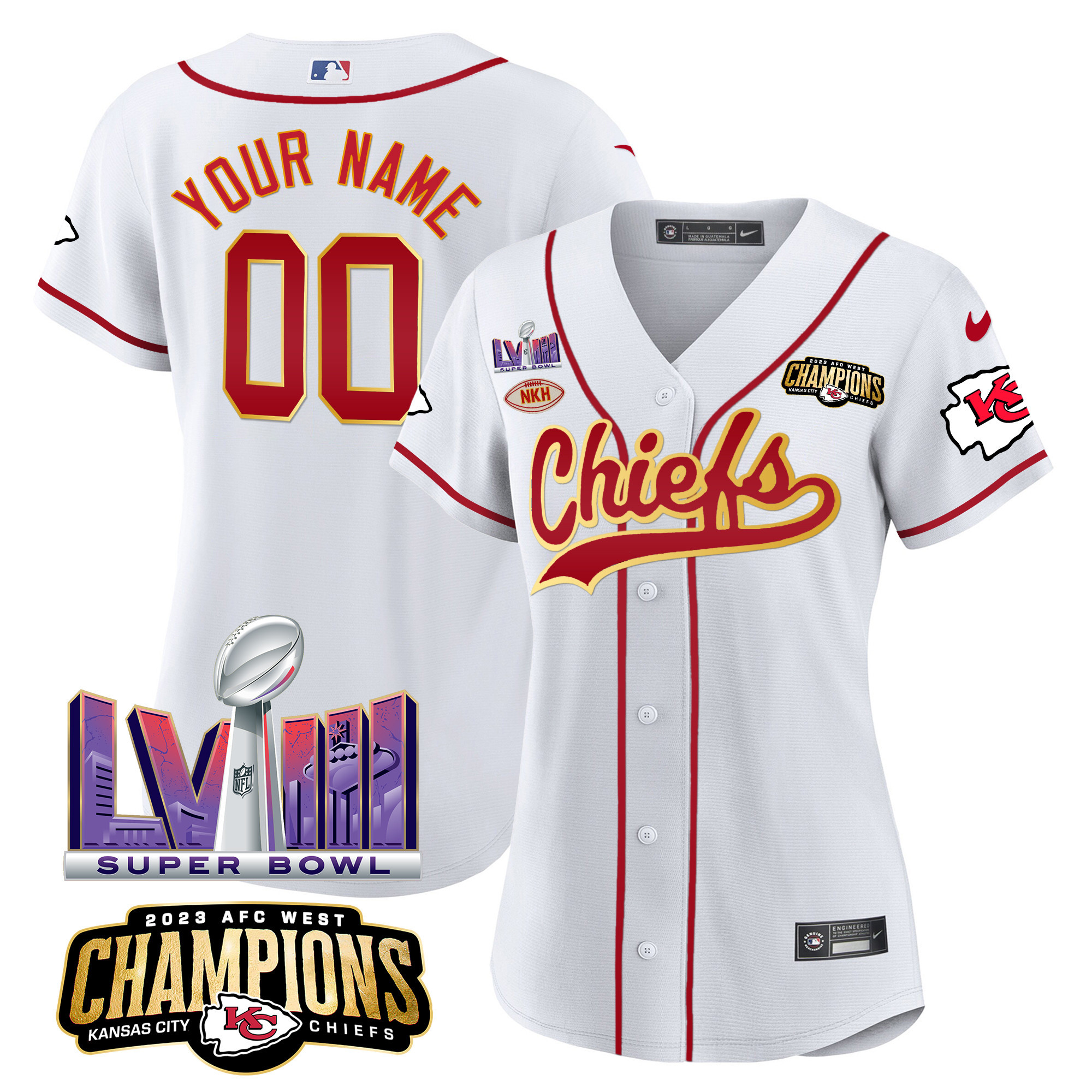 Chiefs AFC West Champions & Super Bowl LVIII Patch Baseball Custom Jersey - All Stitched - Image 7