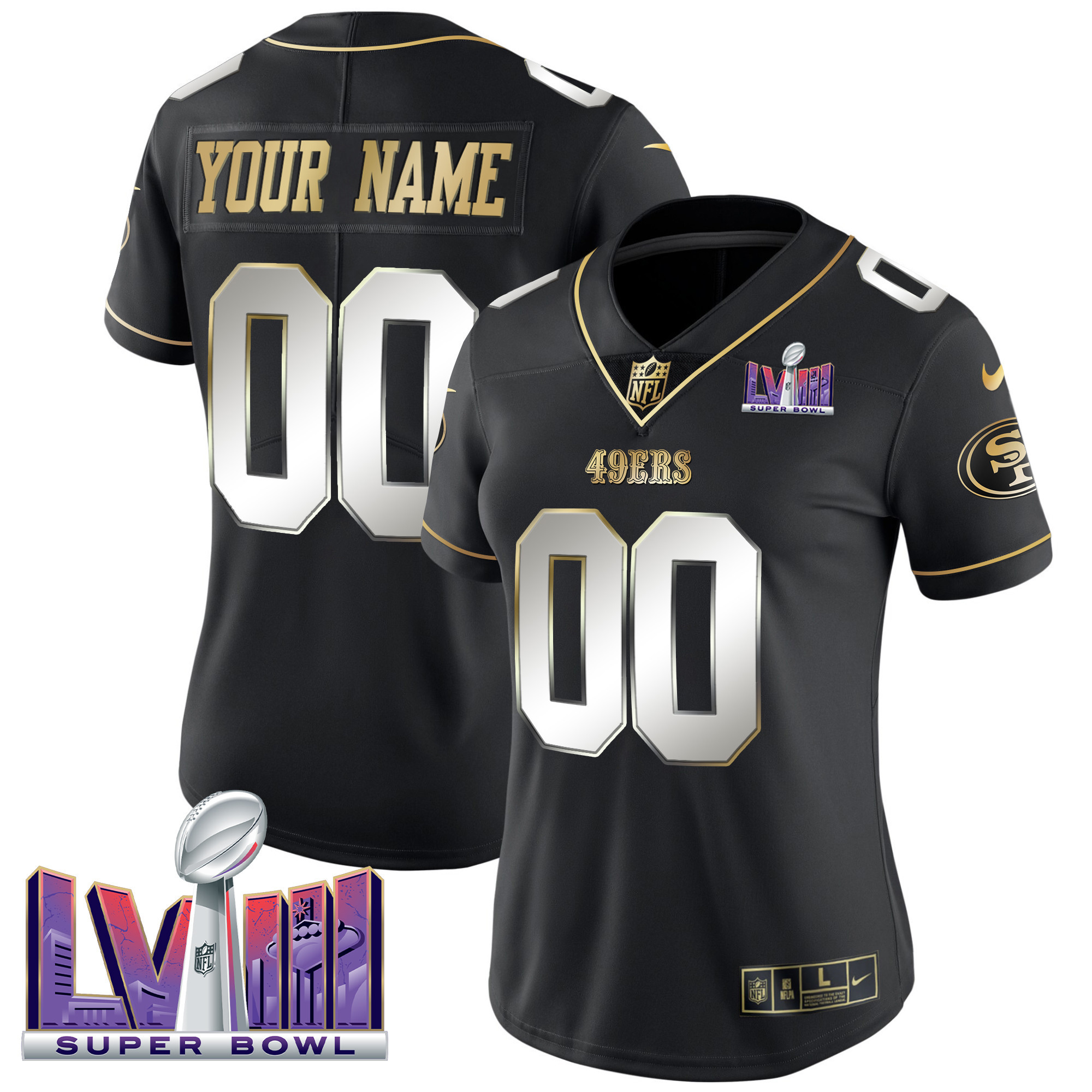 49ers Super Bowl LVIII Patch Vapor Custom Jersey - All Stitched - Image 9