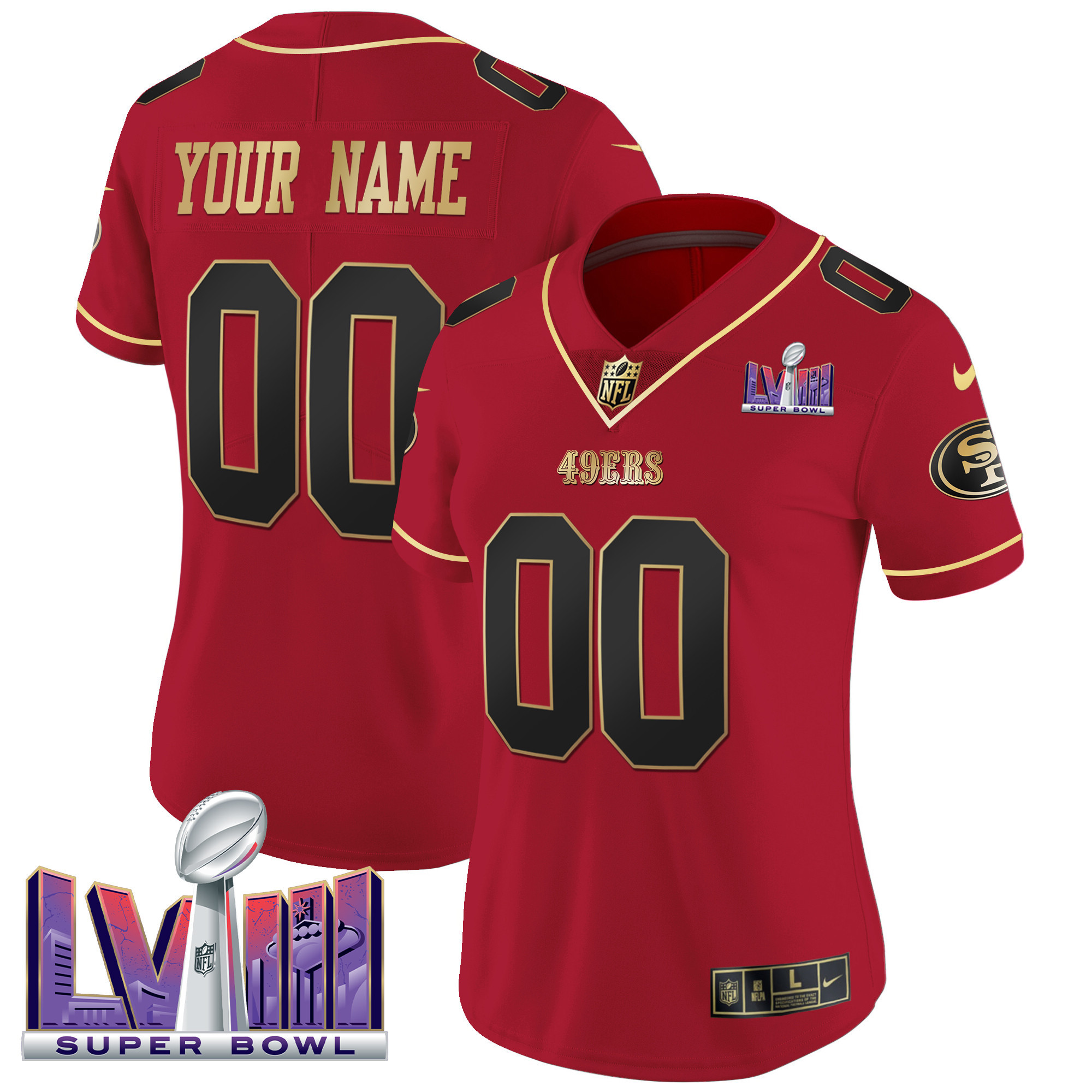 49ers Super Bowl LVIII Patch Vapor Custom Jersey - All Stitched - Image 8