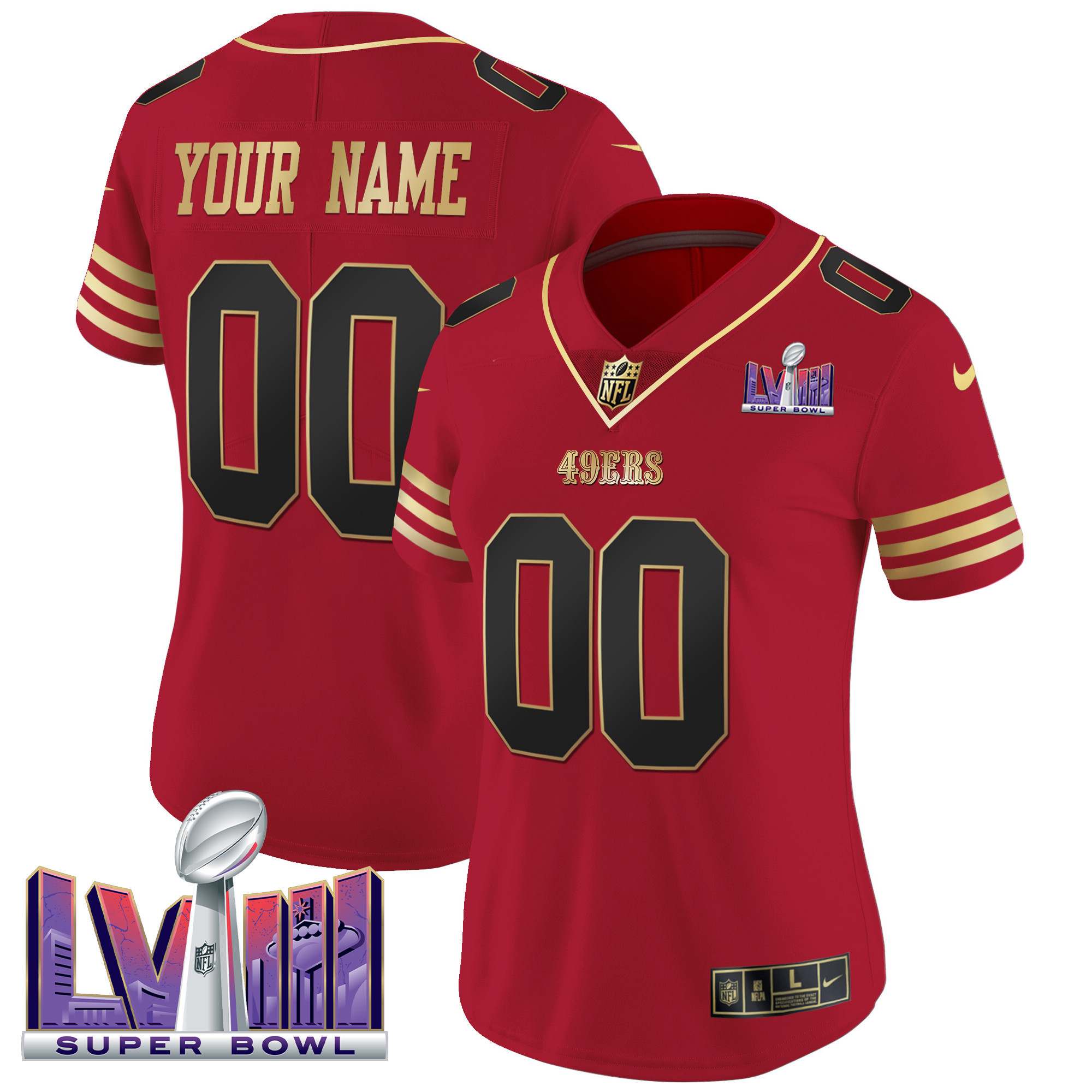 49ers Super Bowl LVIII Patch Vapor Custom Jersey - All Stitched - Image 7