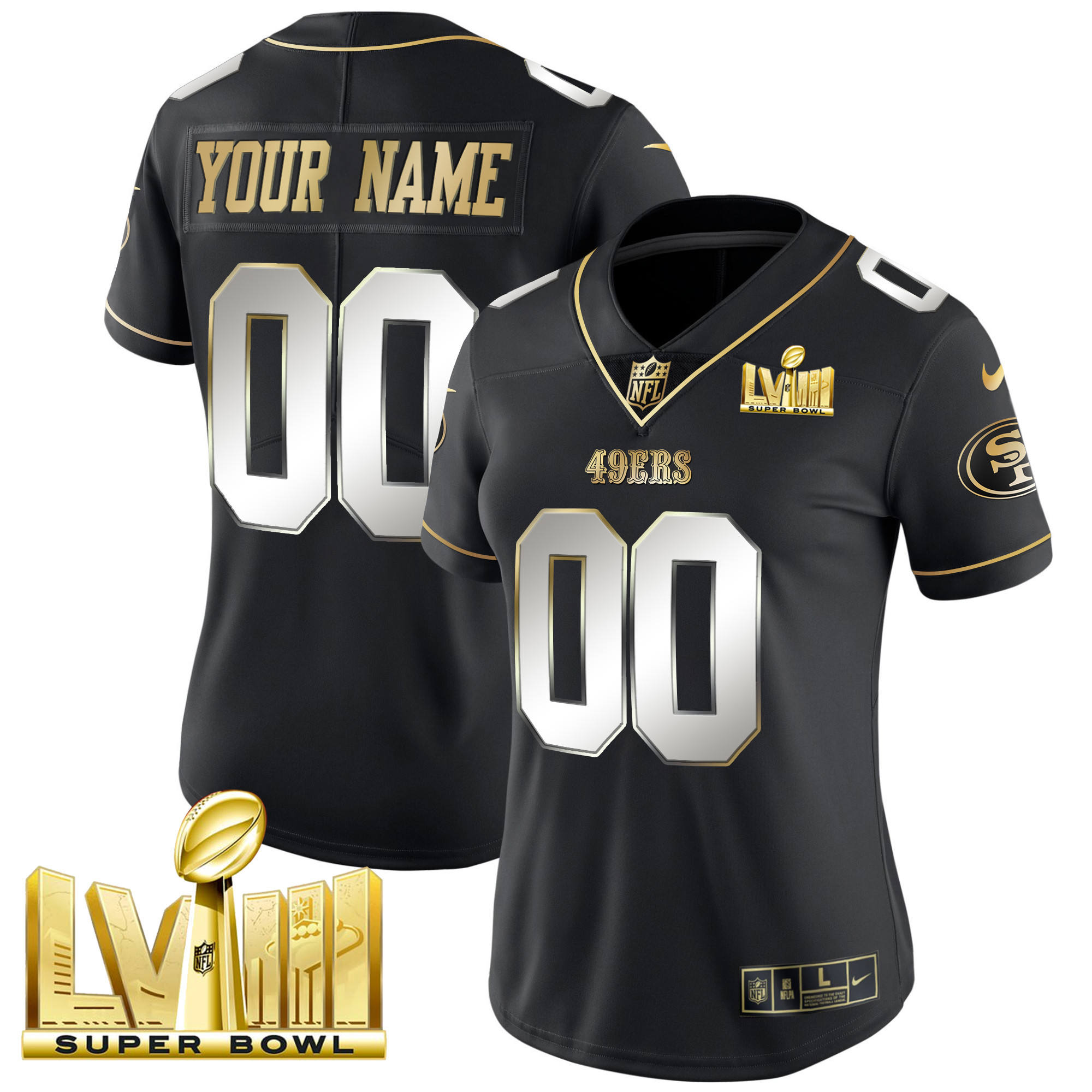 49ers Super Bowl LVIII Gold Patch Vapor Custom Jersey - All Stitched - Image 9