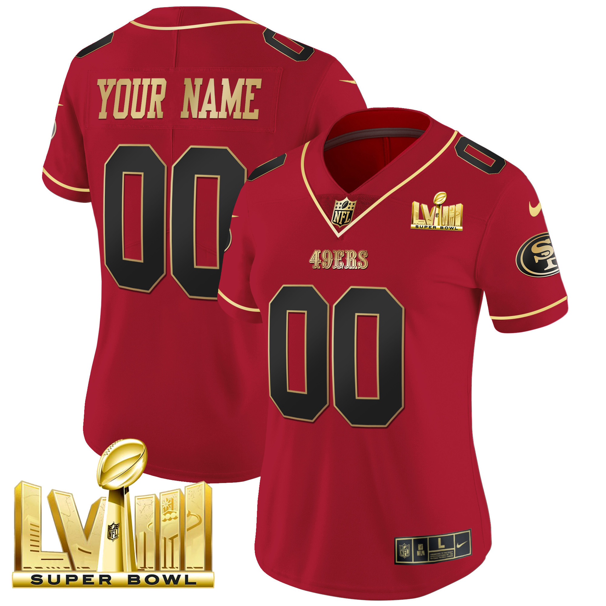 49ers Super Bowl LVIII Gold Patch Vapor Custom Jersey - All Stitched - Image 8