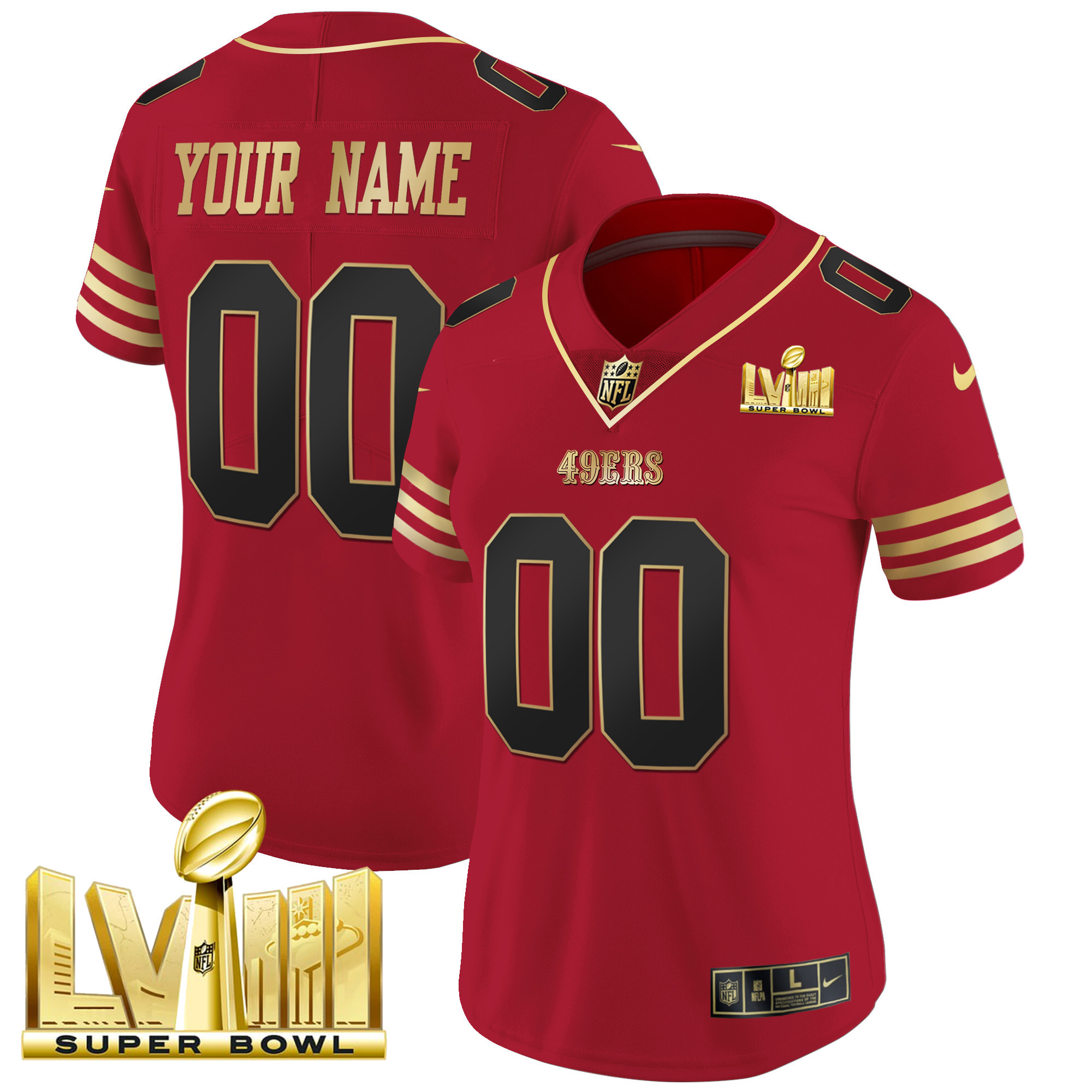 49ers Super Bowl LVIII Gold Patch Vapor Custom Jersey - All Stitched - Image 7