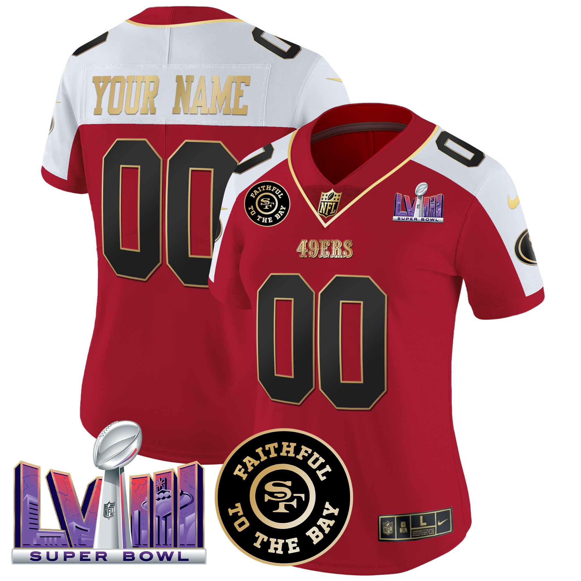 49ers Faithful & Super Bowl LVIII Patch Vapor Custom Jersey - All Stitched - Image 10