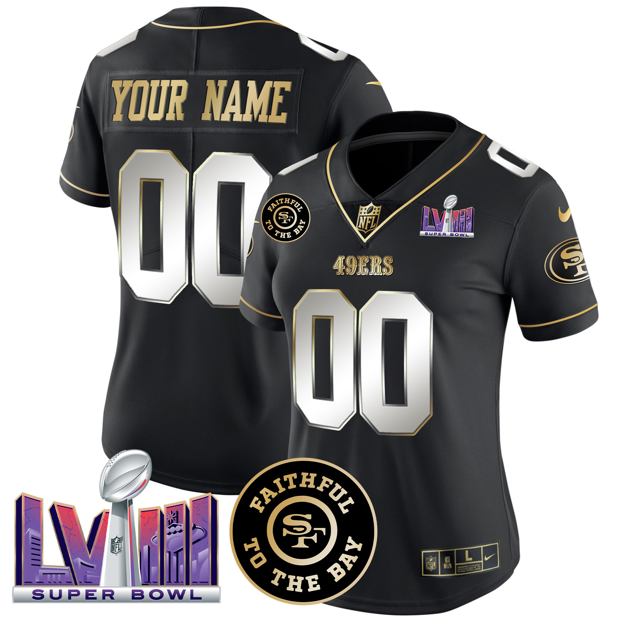 49ers Faithful & Super Bowl LVIII Patch Vapor Custom Jersey - All Stitched - Image 9