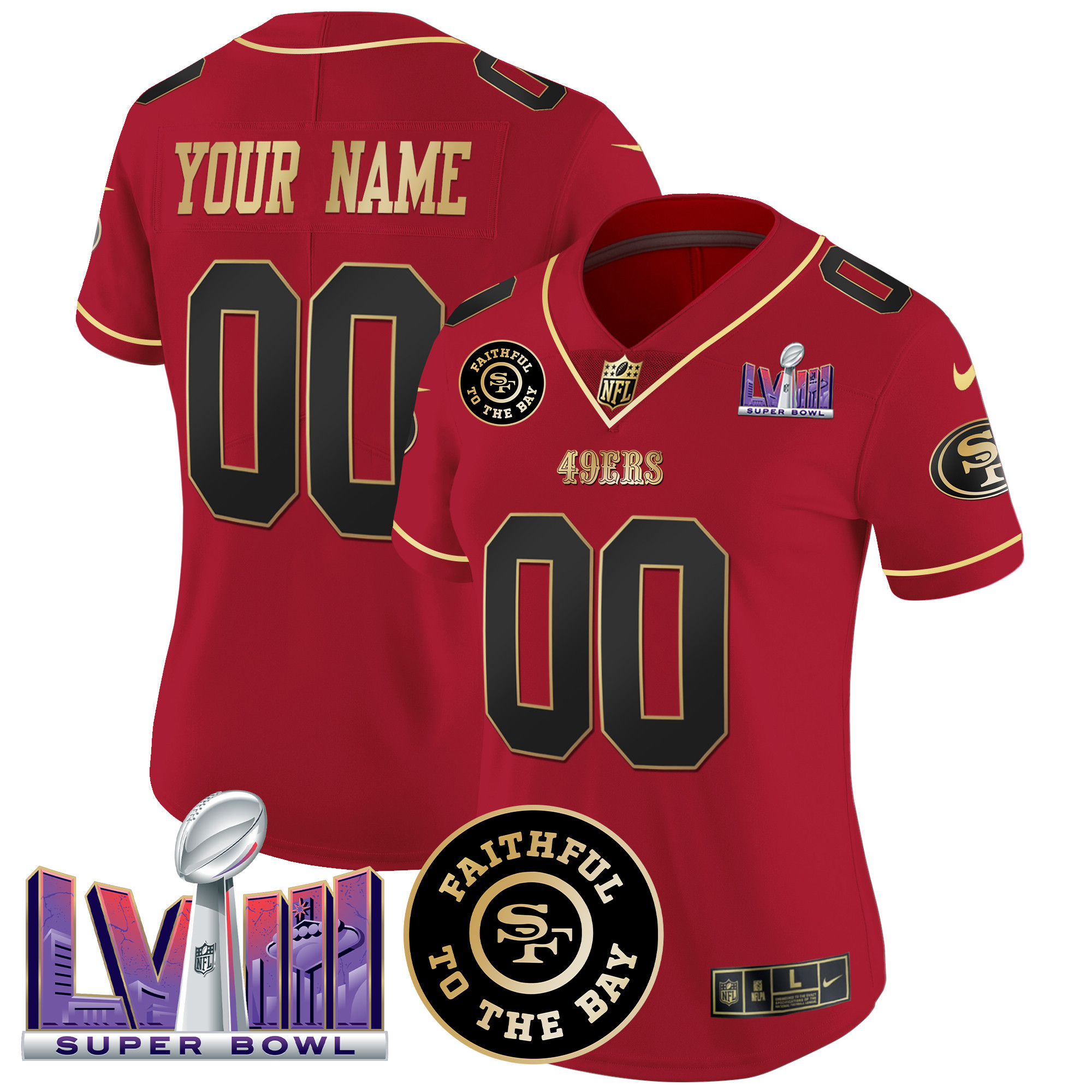 49ers Faithful & Super Bowl LVIII Patch Vapor Custom Jersey - All Stitched - Image 8