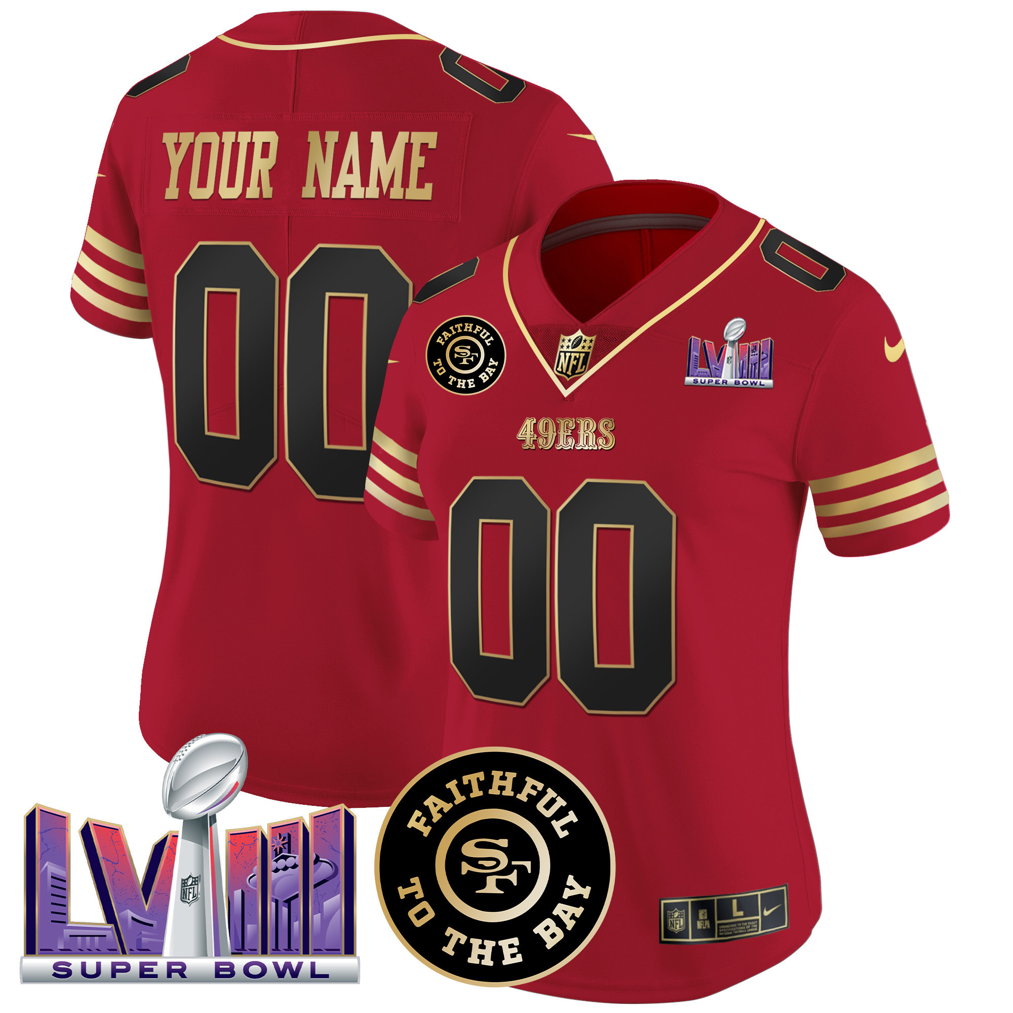 49ers Faithful & Super Bowl LVIII Patch Vapor Custom Jersey - All Stitched - Image 7