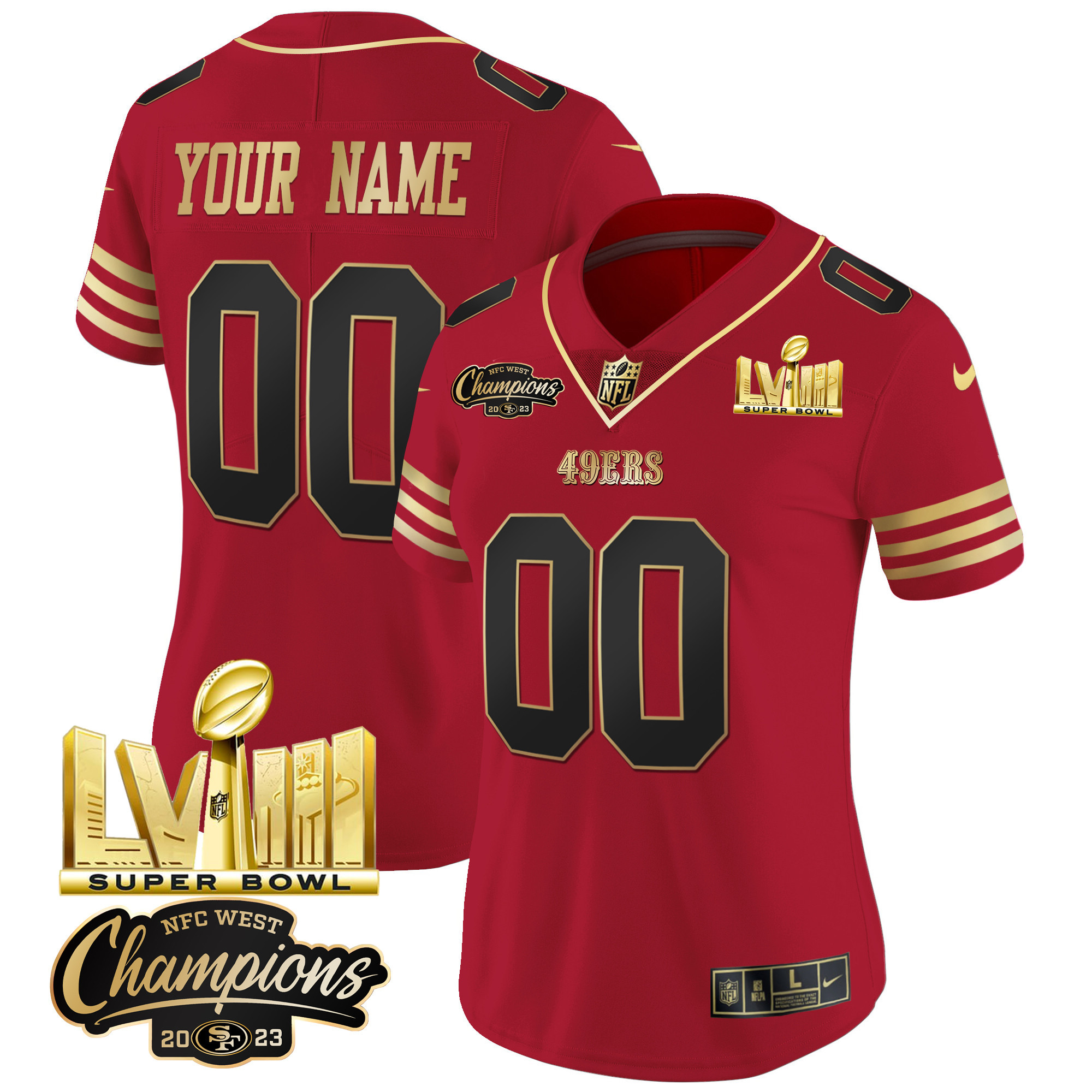 49ers NFC West Champions & Super Bowl LVIII Gold Patch Vapor Custom Jersey V2 - All Stitched - Image 7