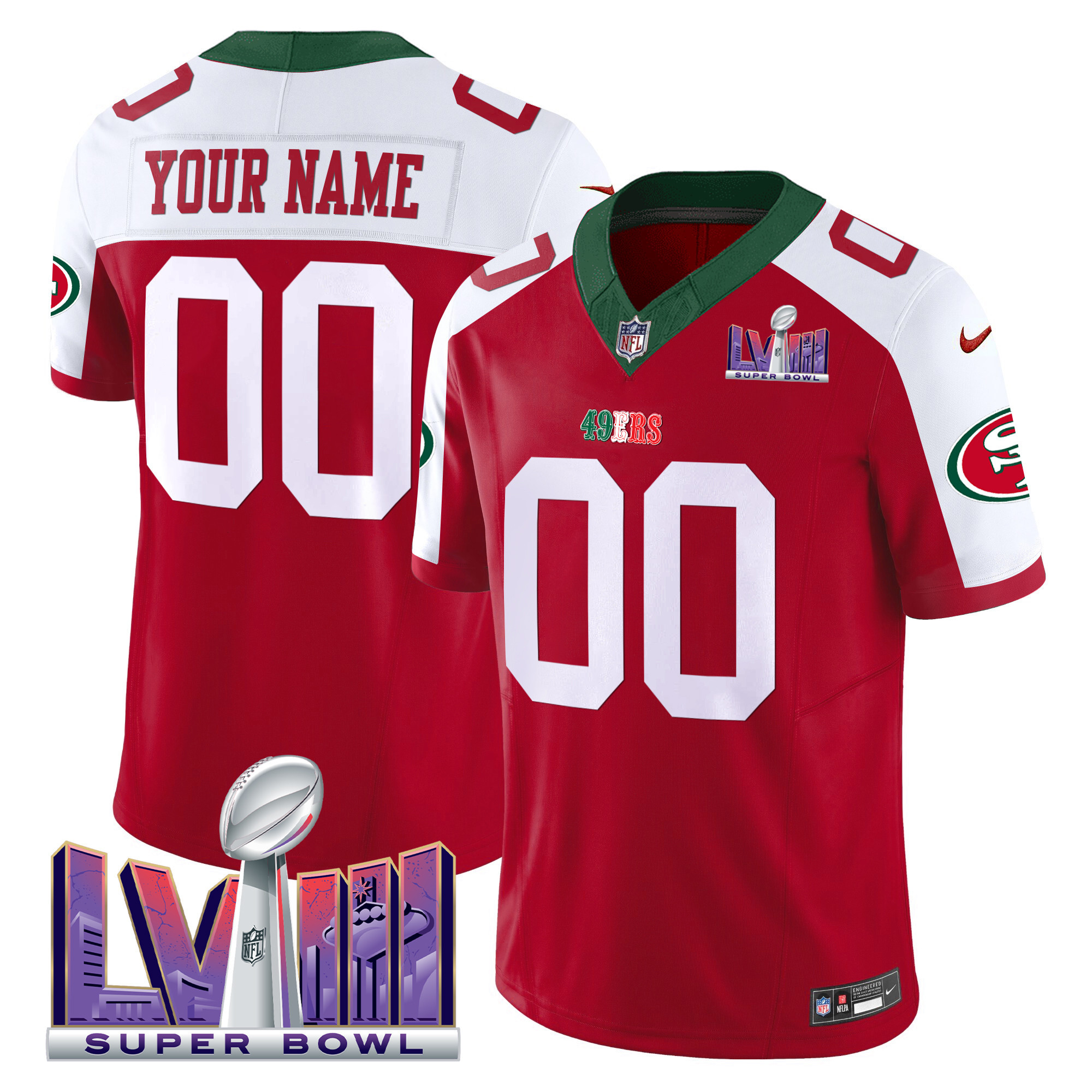 49ers Mexico Super Bowl LVIII Patch Vapor Custom Jersey - All Stitched - Image 5
