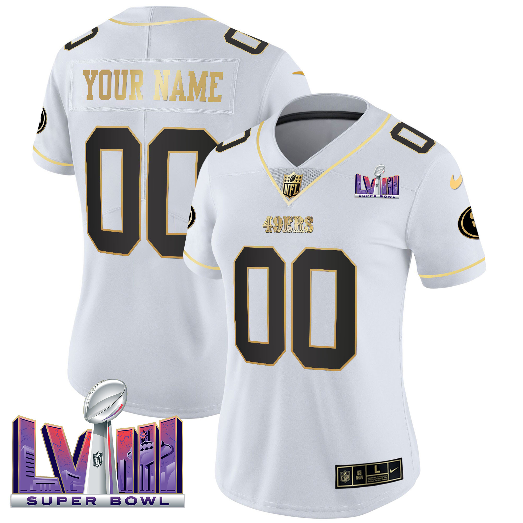 49ers Super Bowl LVIII Patch Vapor Custom Jersey V2 - All Stitched - Image 8