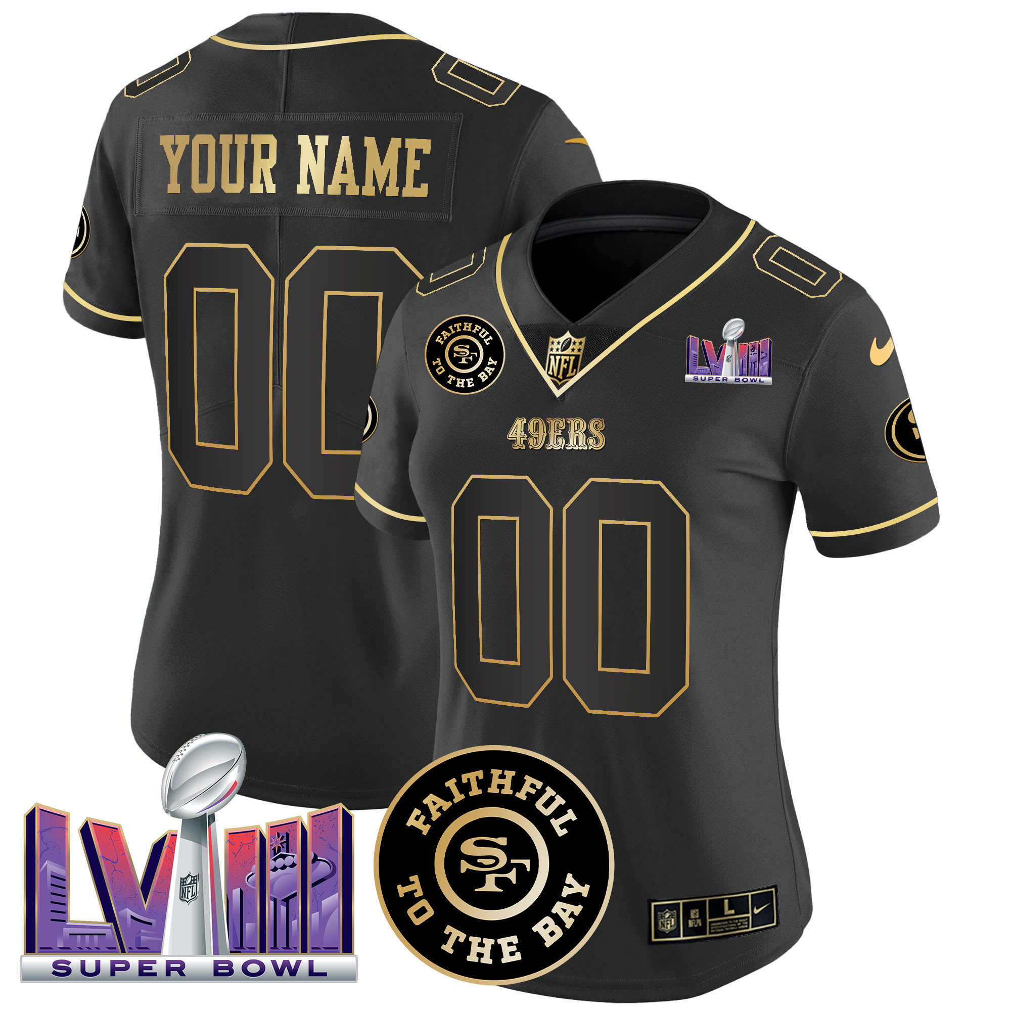 49ers Faithful & Super Bowl LVIII Patch Vapor Custom Jersey V2 - All Stitched - Image 7