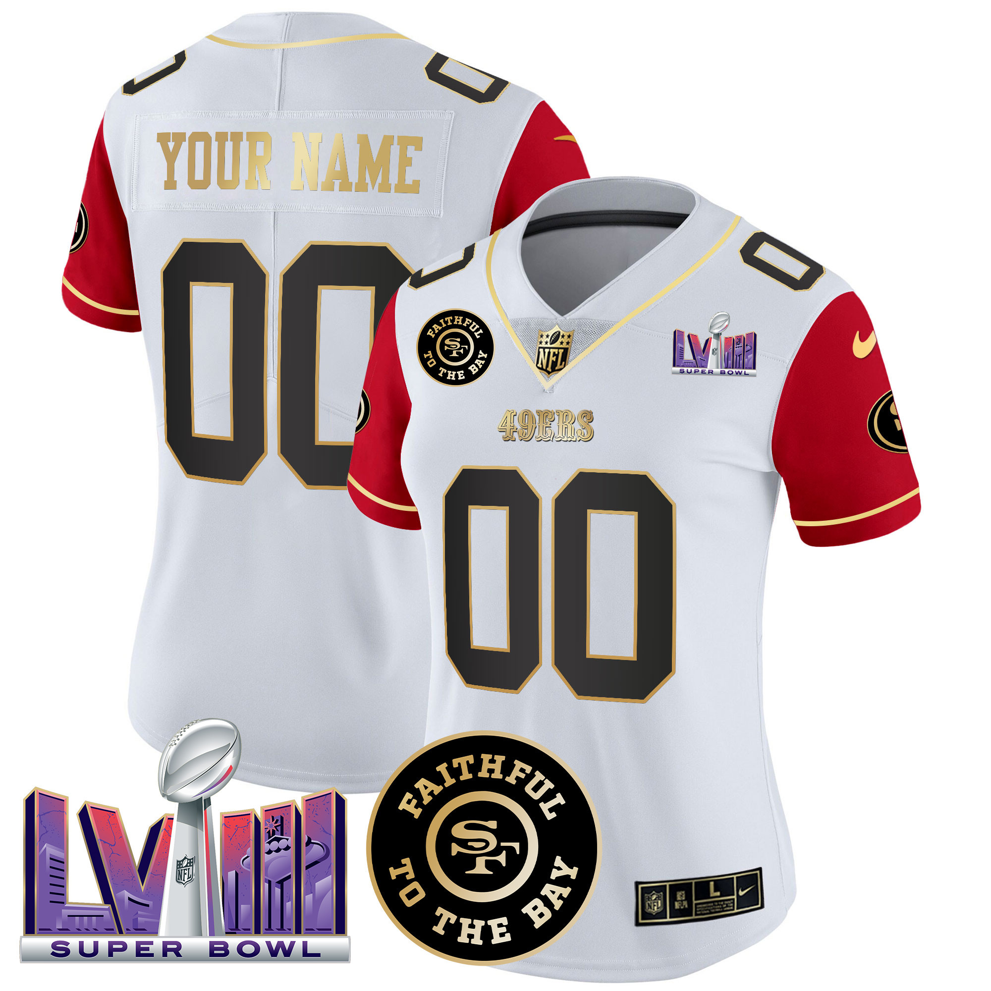 49ers Faithful & Super Bowl LVIII Patch Vapor Custom Jersey V2 - All Stitched - Image 10