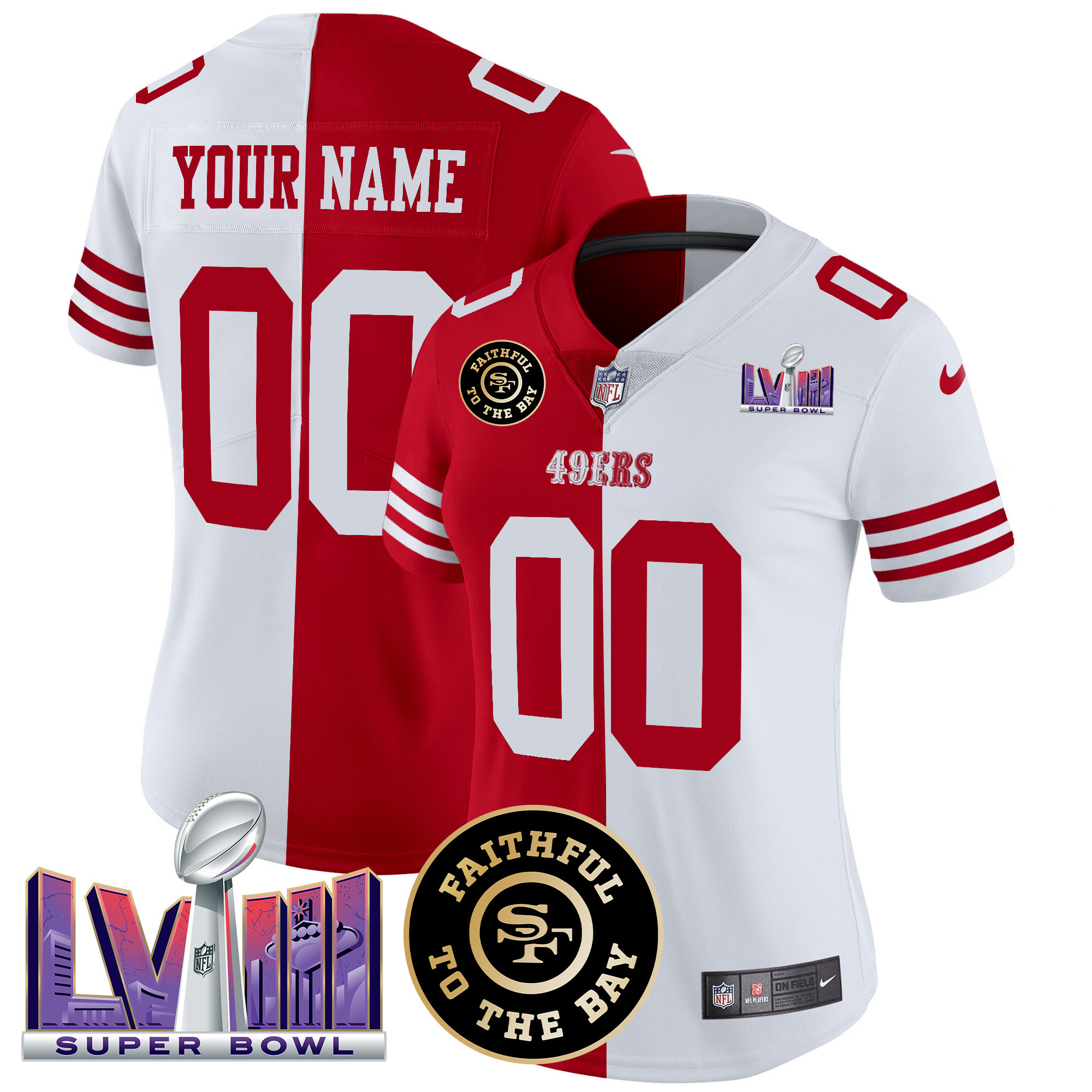 49ers Faithful & Super Bowl LVIII Patch Vapor Custom Jersey V2 - All Stitched - Image 9