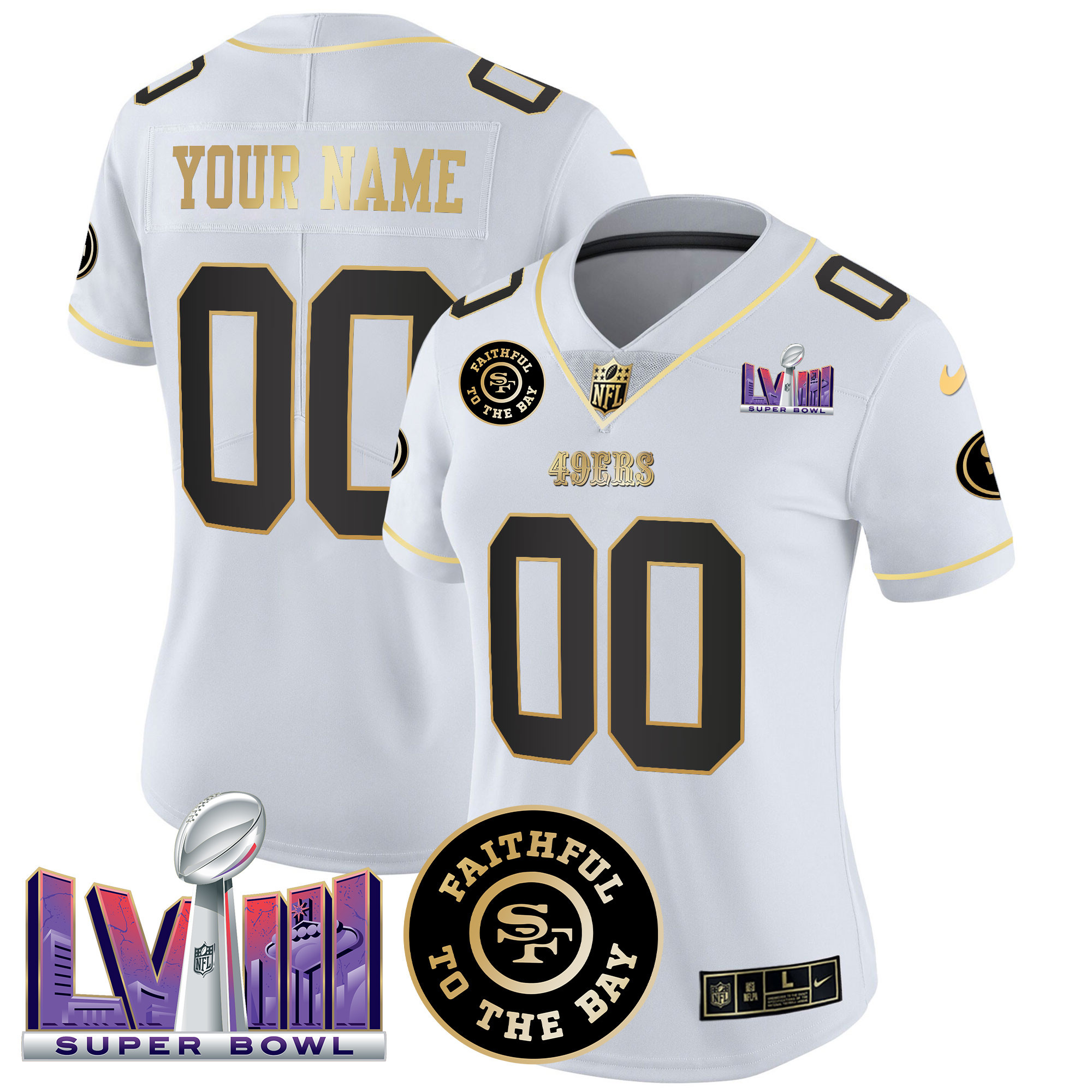 49ers Faithful & Super Bowl LVIII Patch Vapor Custom Jersey V2 - All Stitched - Image 8