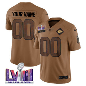 Chiefs Super Bowl LVIII Patch Salute To Service Brown Limited Custom Jersey - All Stitched